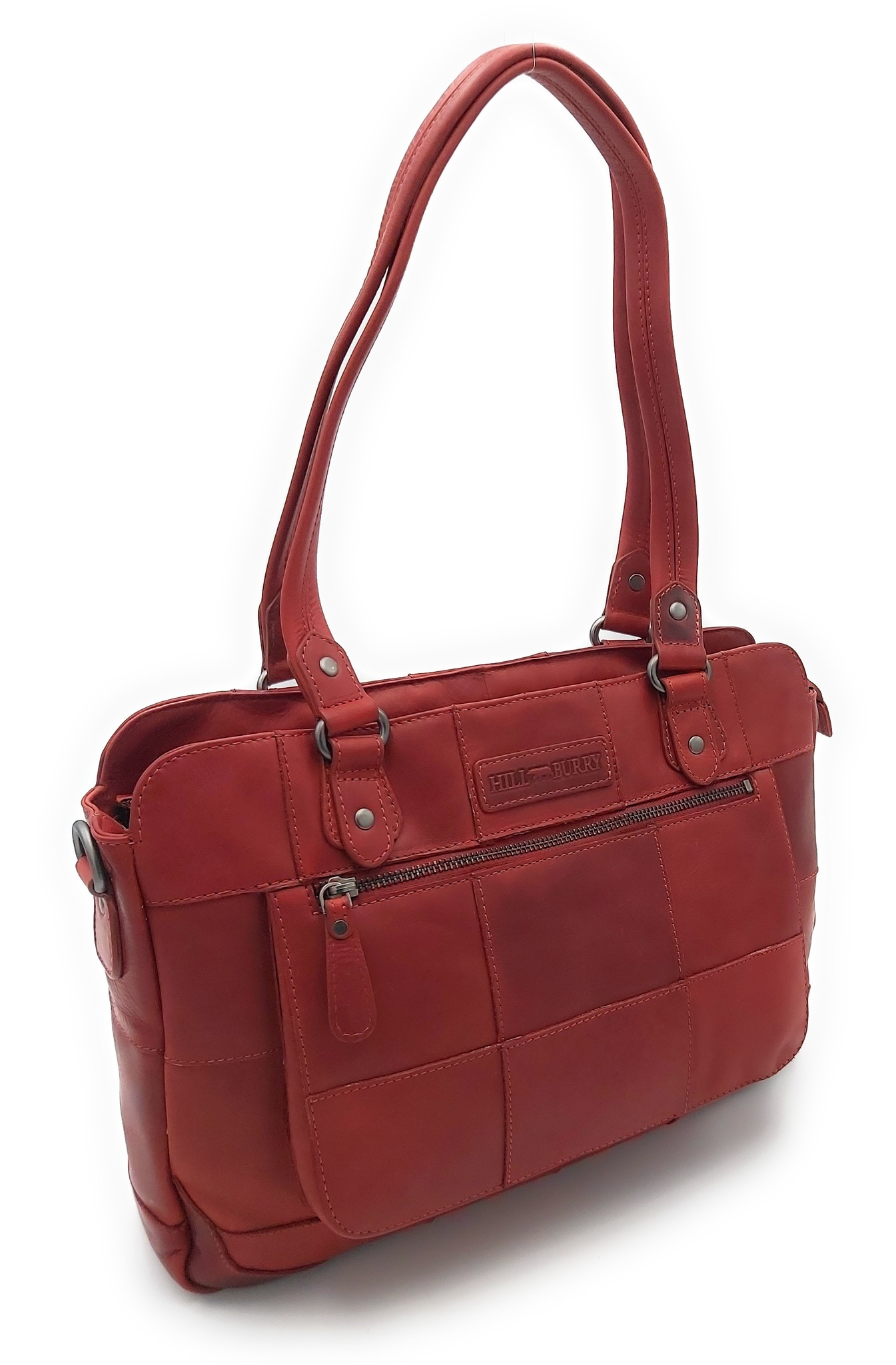 Hill Burry Hill Burry – VB100111 -3197 - echt lederen - dames - checkered handbag - stevig - chique - uitstraling - vintage leder- Rood