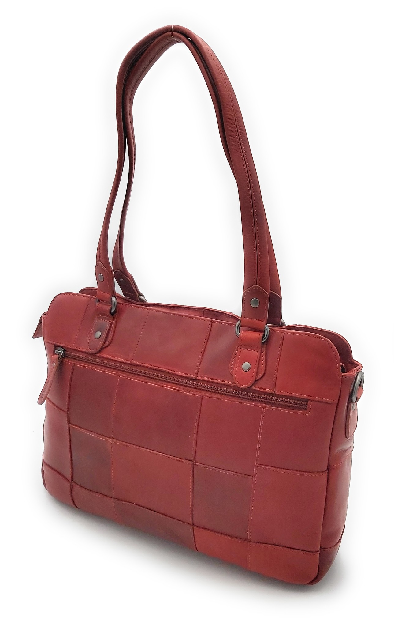 Hill Burry Hill Burry - VB100111 -3197 - echtes Leder - Damen - karierte Handtasche - robust - schick - Aussehen - Vintage-Leder - Rot