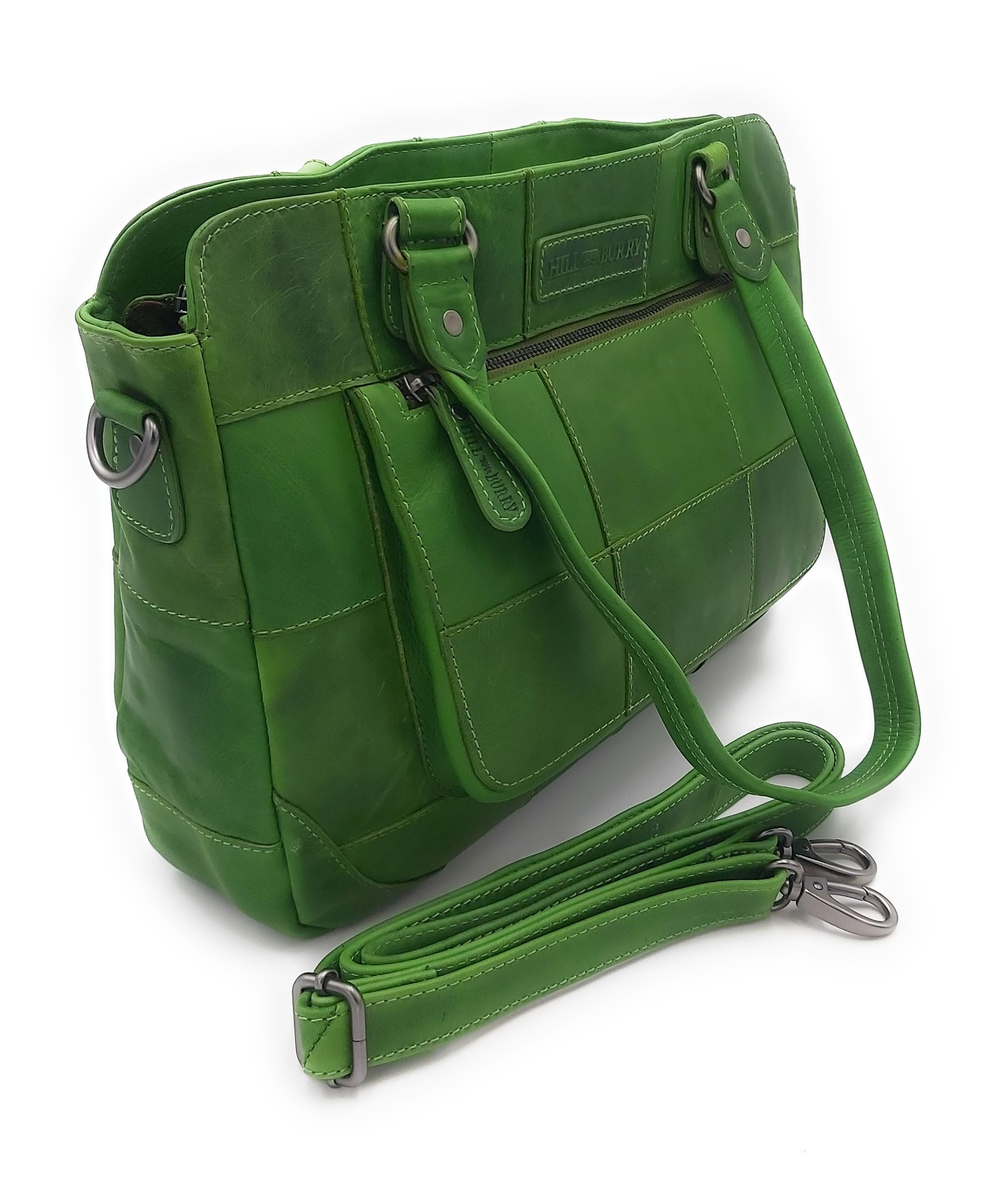 Hill Burry Hill Burry – VB100111 -3197 - echt lederen - dames - checkered handbag - stevig - chique - uitstraling - vintage leder- groen- handtas