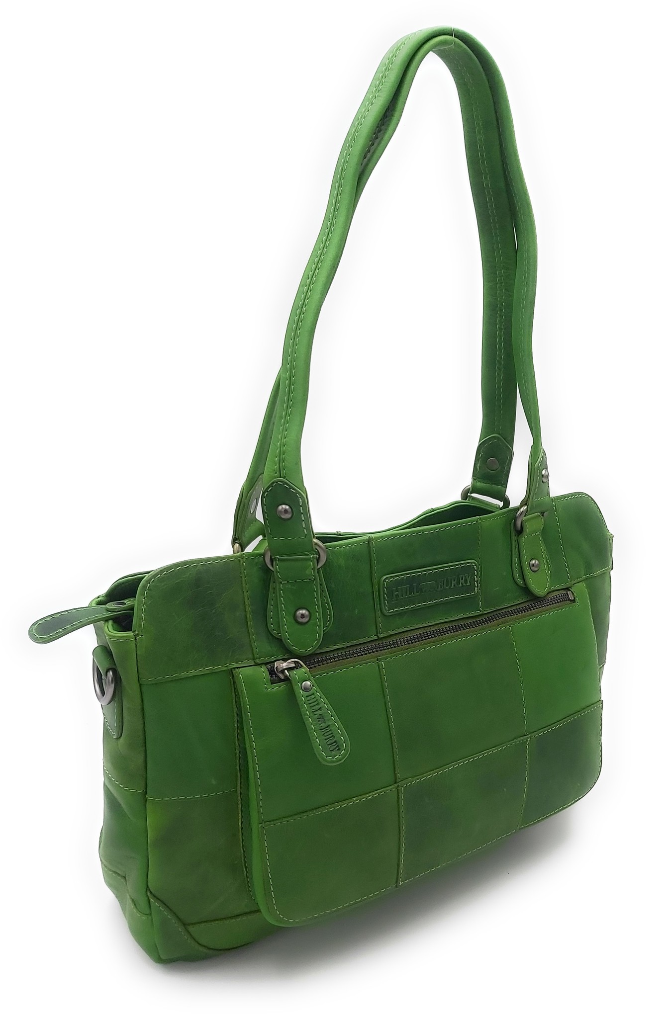 Hill Burry Hill Burry – VB100111 -3197 - echt lederen - dames - checkered handbag - stevig - chique - uitstraling - vintage leder- groen- handtas