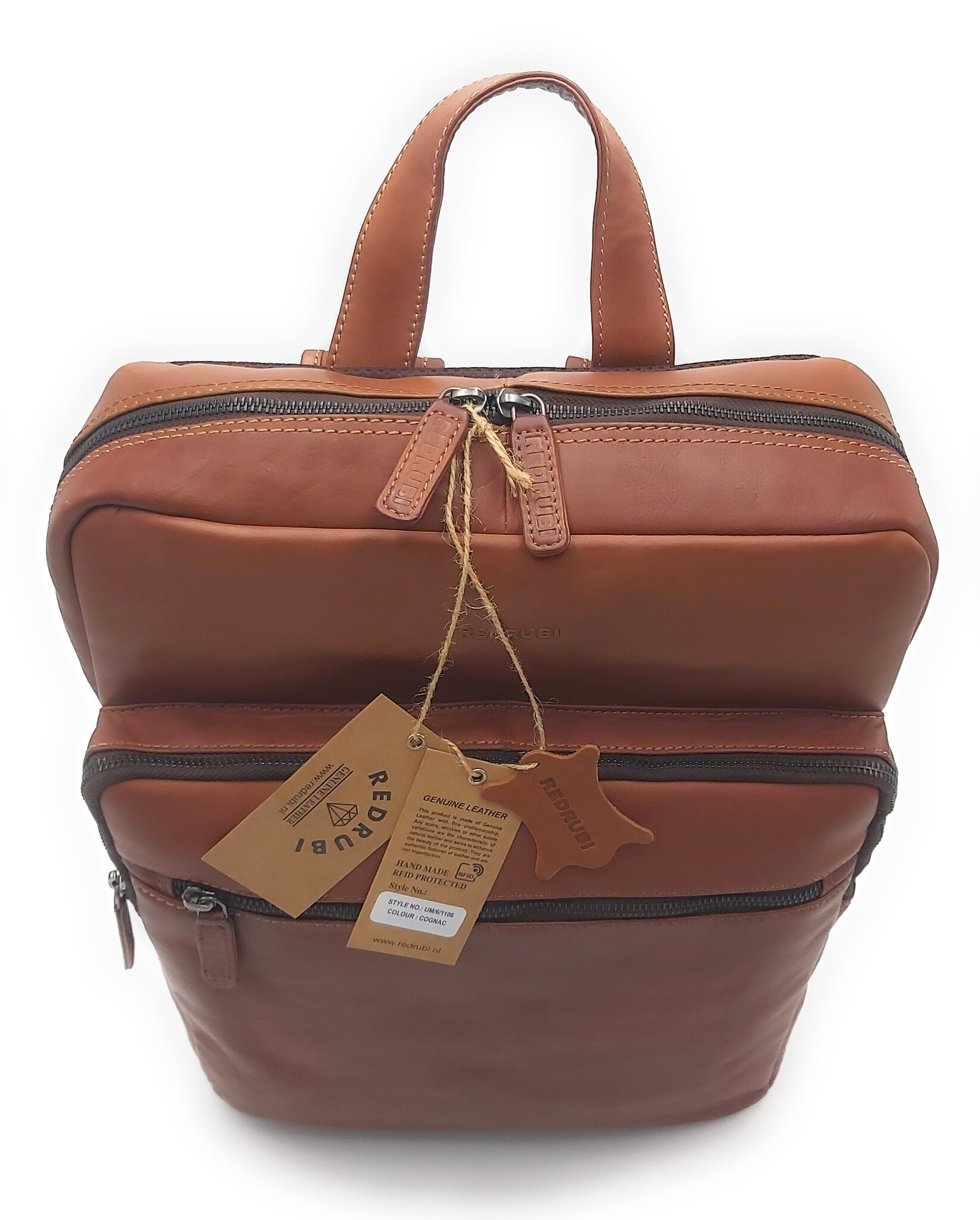 REDRUBI REDRUBI   UM/6/1106 bruin/cognac - echt leren - rugzak – laptoptas- stevig - vintage leder met RFID protected- bruin /cognac