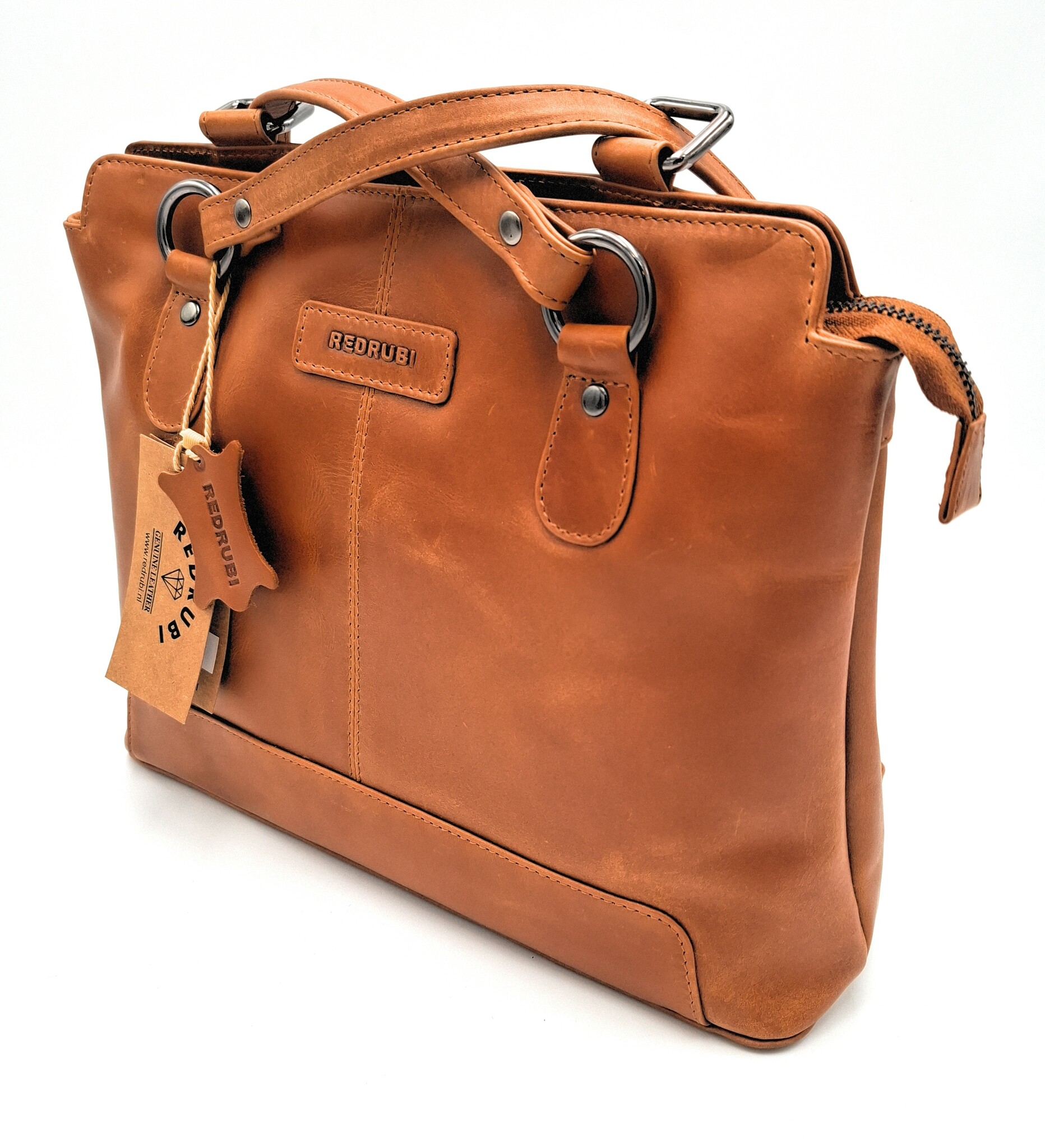 REDRUBI REDRUBI – UM /6/ 1184 - With RFID protected - genuine leather - women's backpack and shoulder bag - sturdy - chic - look - vintage leather - brown / cognac