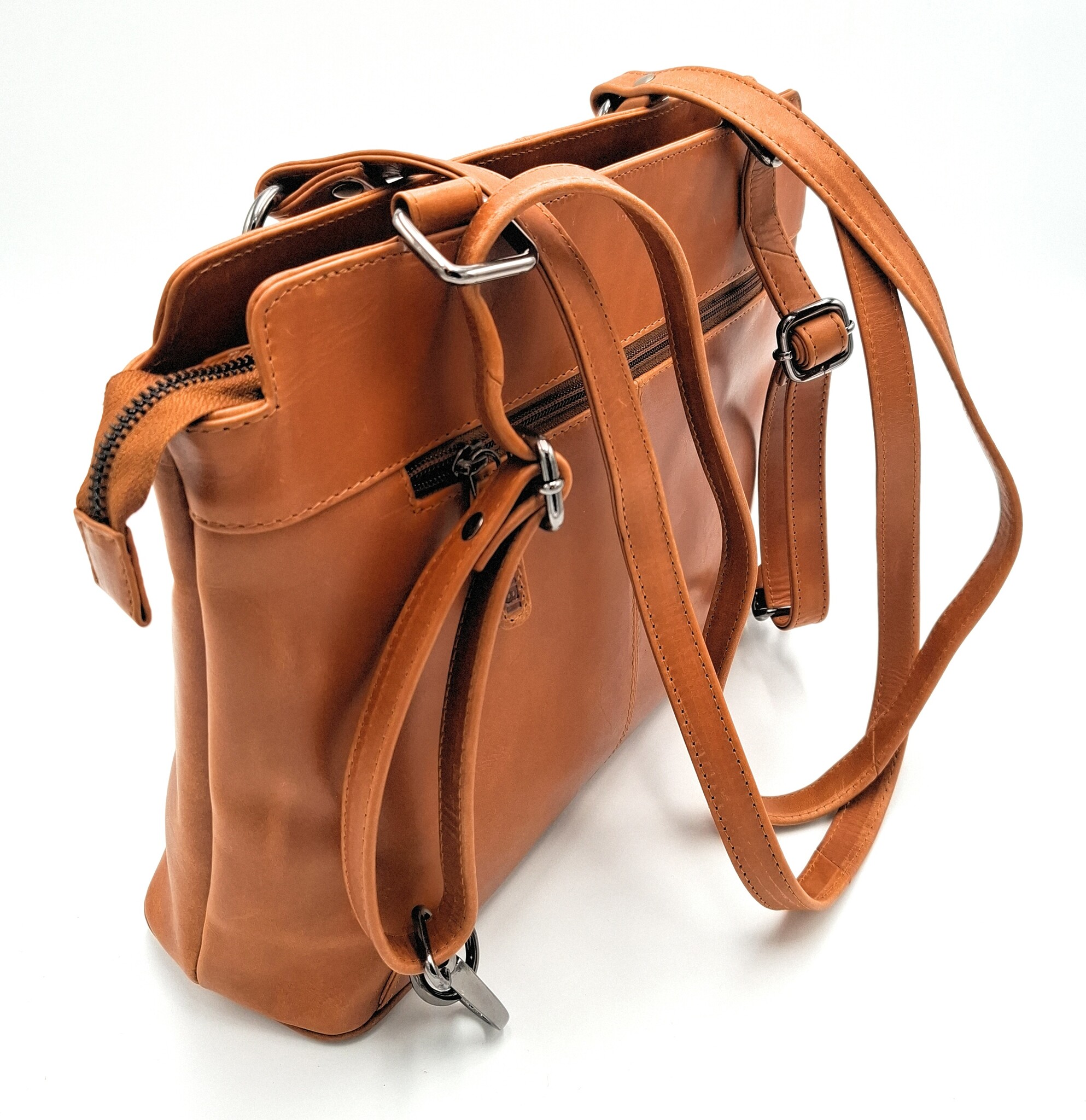 REDRUBI REDRUBI – UM /6/ 1184 - With RFID protected - genuine leather - women's backpack and shoulder bag - sturdy - chic - look - vintage leather - brown / cognac