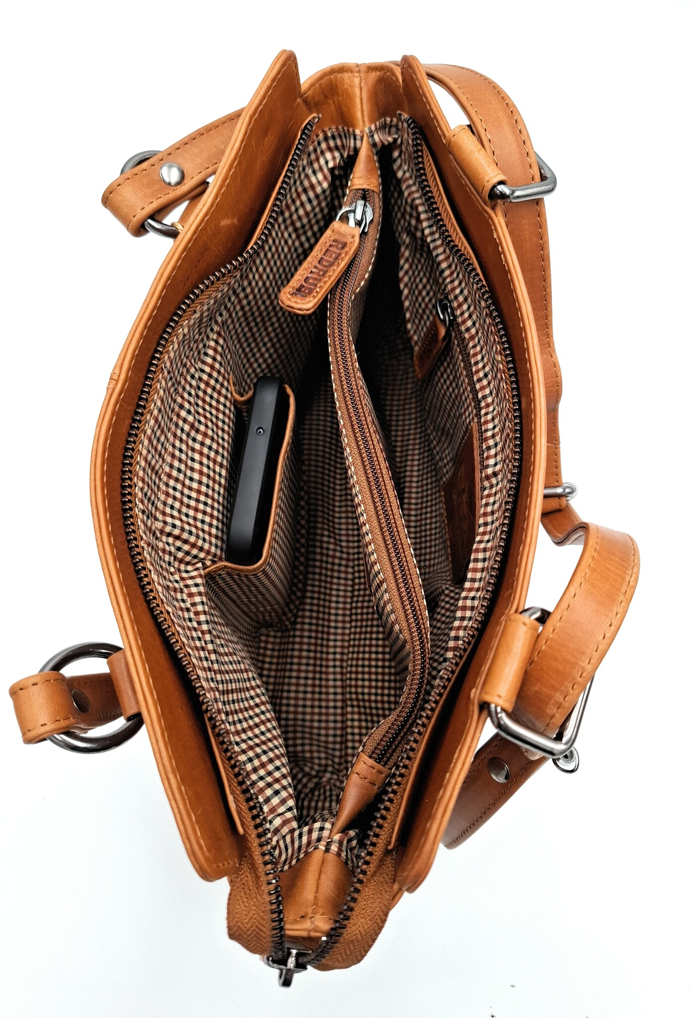 REDRUBI REDRUBI – UM /6/ 1184 - With RFID protected - genuine leather - women's backpack and shoulder bag - sturdy - chic - look - vintage leather - brown / cognac