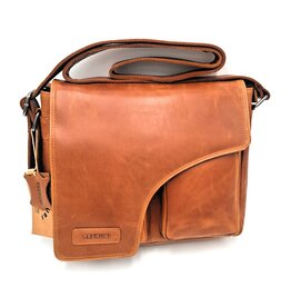 REDRUBI REDRUBI – UM /6/ 1189- Met RFID protected  echt lederen - schoudertas –crossbodytas- stevig - chique - uitstraling - vintage leder- bruin /cognac