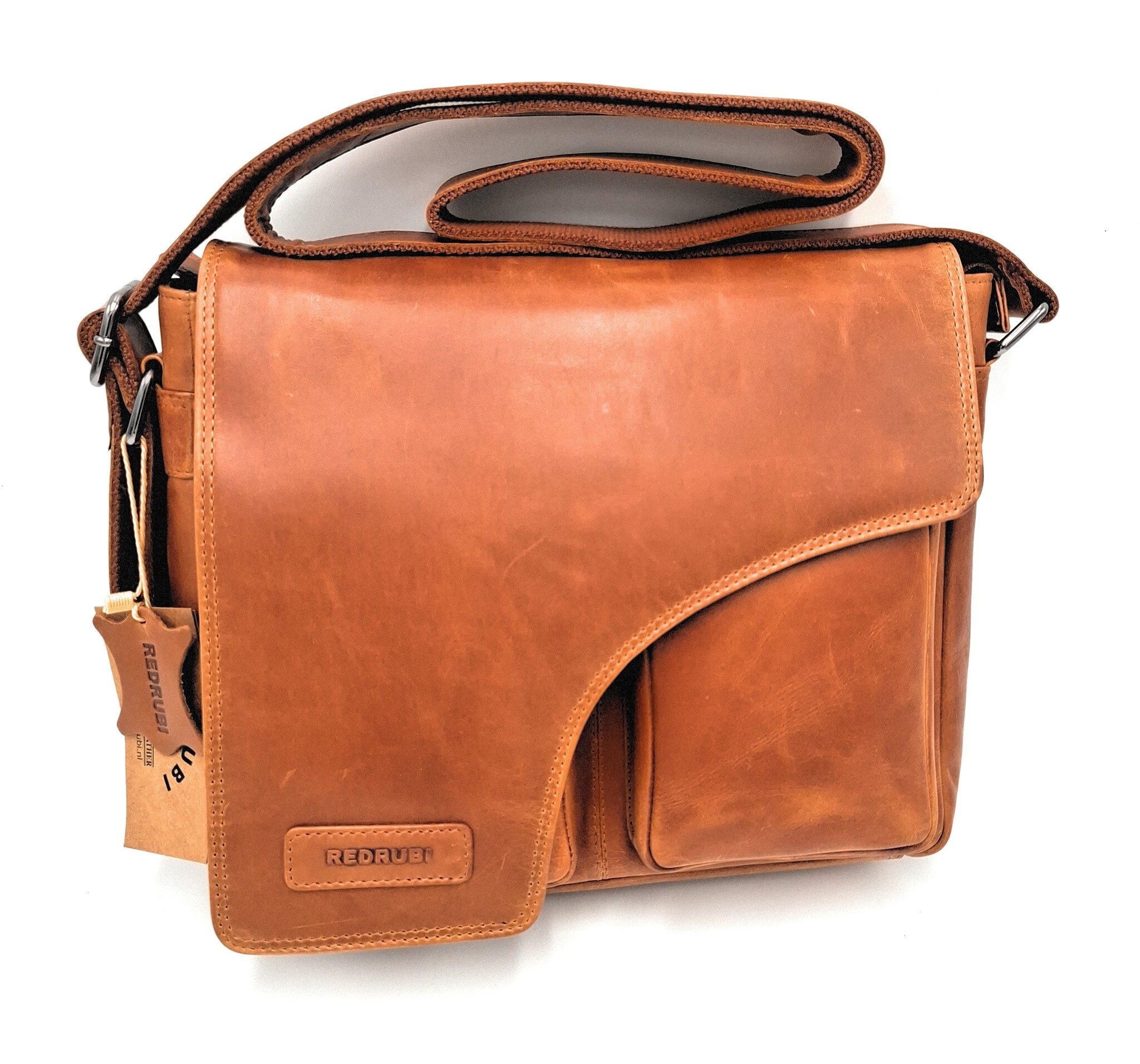 REDRUBI REDRUBI – UM /6/ 1189 - With RFID protected genuine leather - shoulder bag - crossbody bag - sturdy - chic - look - vintage leather - brown / cognac