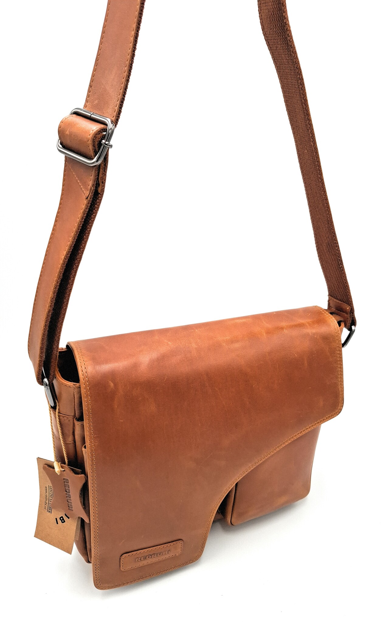 REDRUBI REDRUBI – UM /6/ 1189 - Met RFID protected  echt lederen - schoudertas –crossbodytas- stevig - chique - uitstraling - vintage leder- bruin /cognac