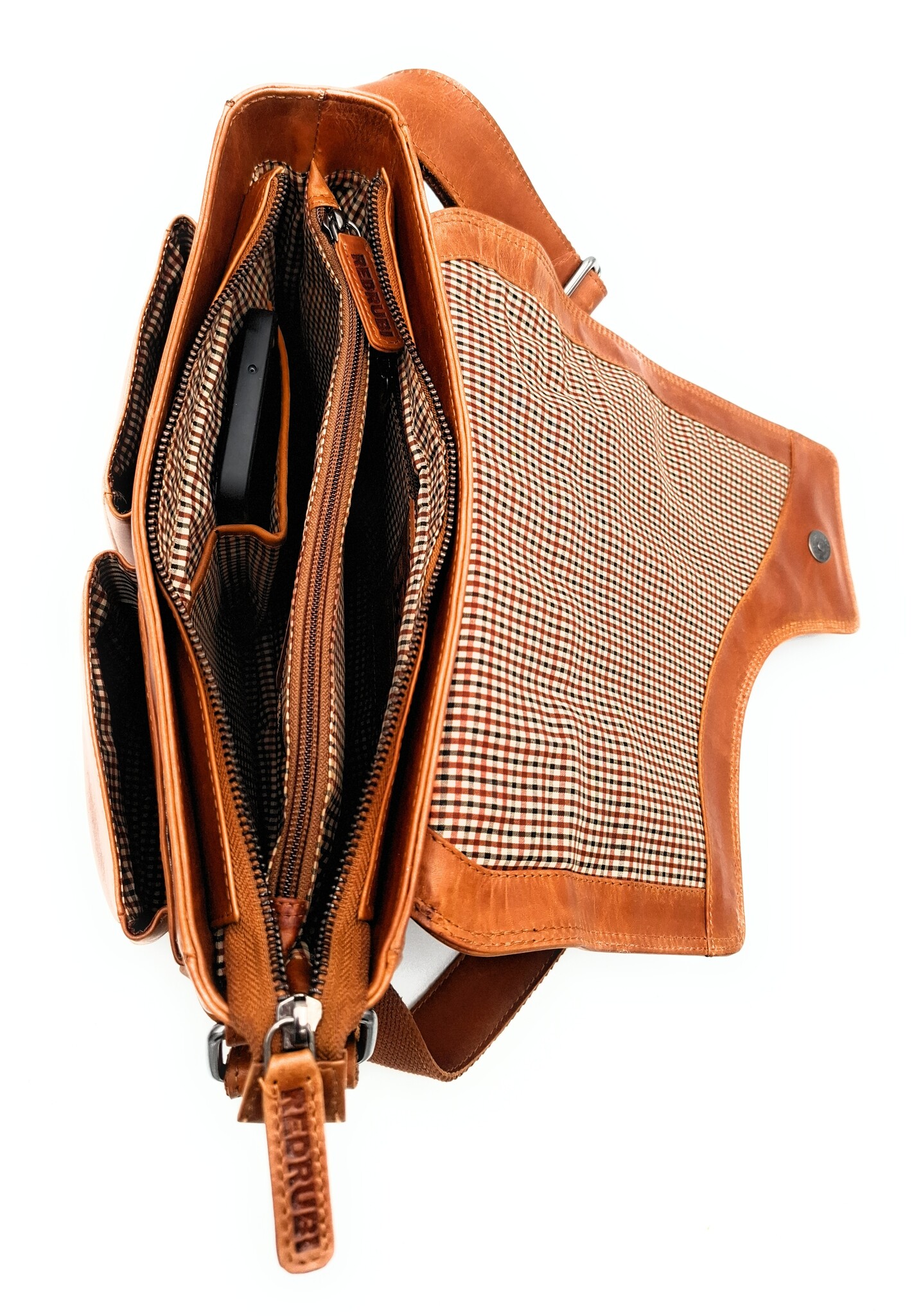 REDRUBI REDRUBI – UM /6/ 1189 - With RFID protected genuine leather - shoulder bag - crossbody bag - sturdy - chic - look - vintage leather - brown / cognac
