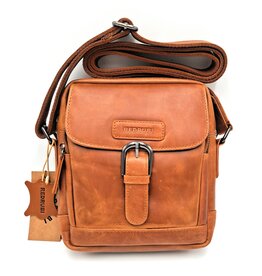 REDRUBI REDRUBI – UM /6/ 1186 -Met RFID protected - echt leren - schoudertas – crossbodytas- stevig - vintage leder- bruin /cognac