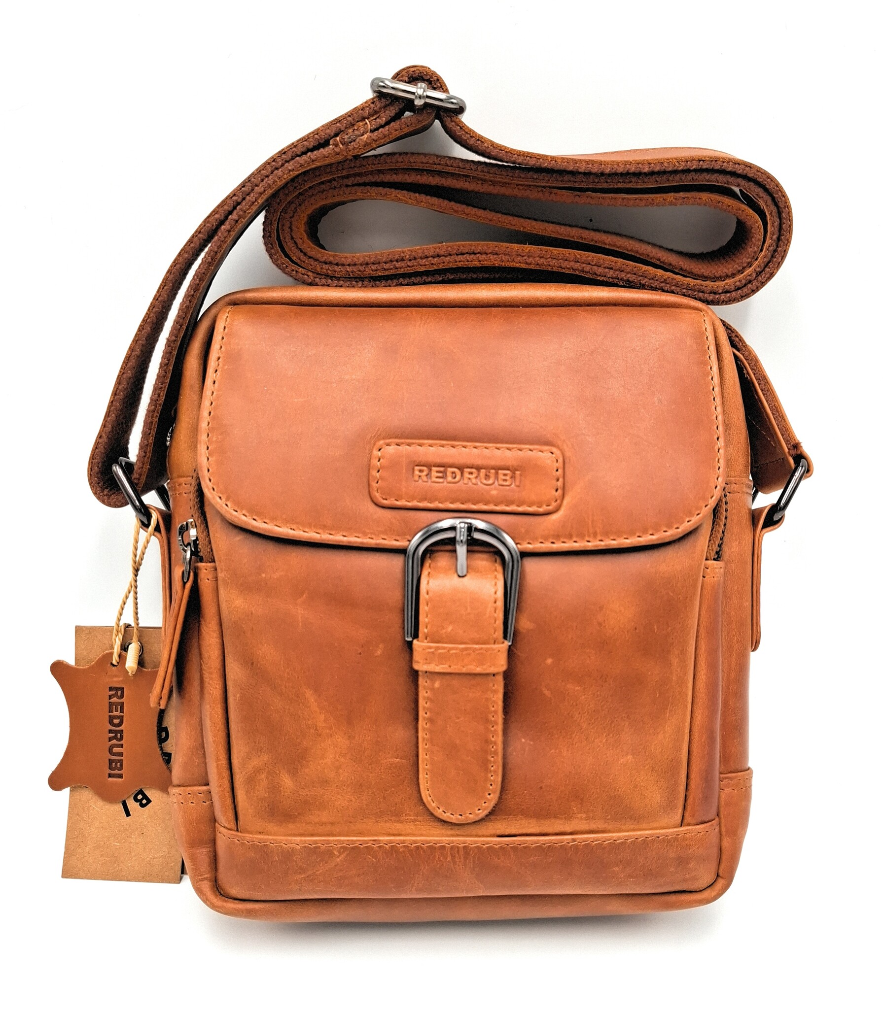REDRUBI REDRUBI – UM /6/ 1186 - With RFID protected genuine leather - shoulder bag - crossbody bag - sturdy - vintage leather - brown / cognac