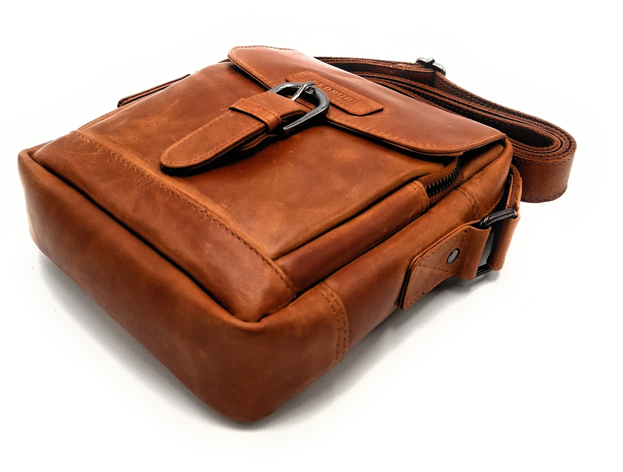 REDRUBI REDRUBI – UM /6/ 1186 - With RFID protected genuine leather - shoulder bag - crossbody bag - sturdy - vintage leather - brown / cognac