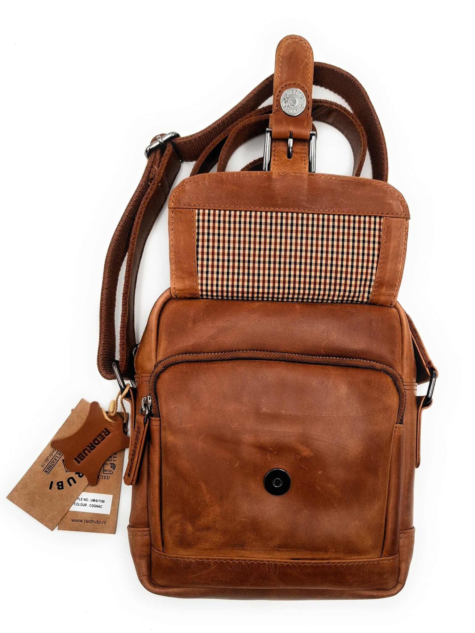 REDRUBI REDRUBI – UM /6/ 1186 - With RFID protected genuine leather - shoulder bag - crossbody bag - sturdy - vintage leather - brown / cognac