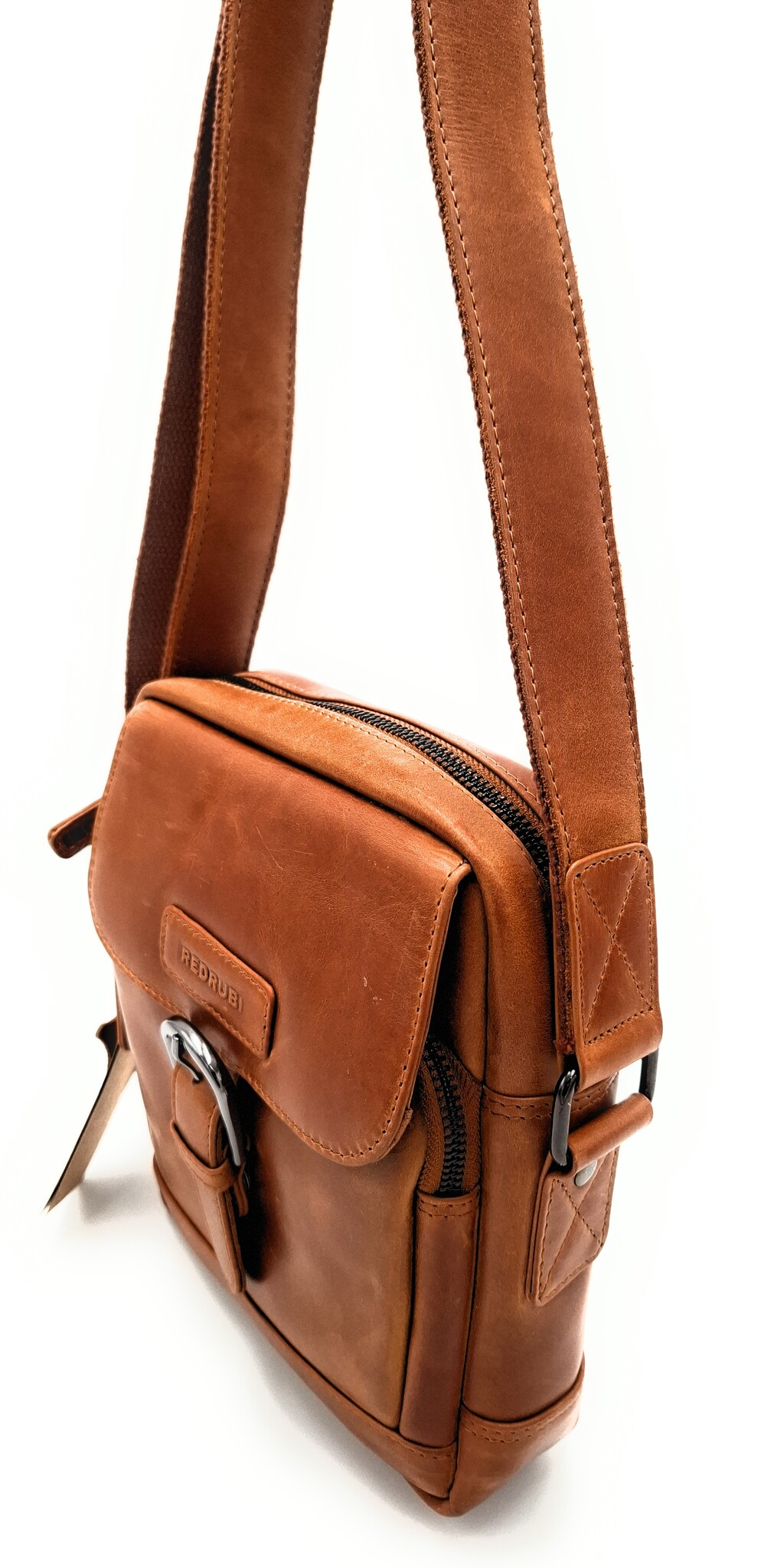 REDRUBI REDRUBI – UM /6/ 1186 - With RFID protected genuine leather - shoulder bag - crossbody bag - sturdy - vintage leather - brown / cognac