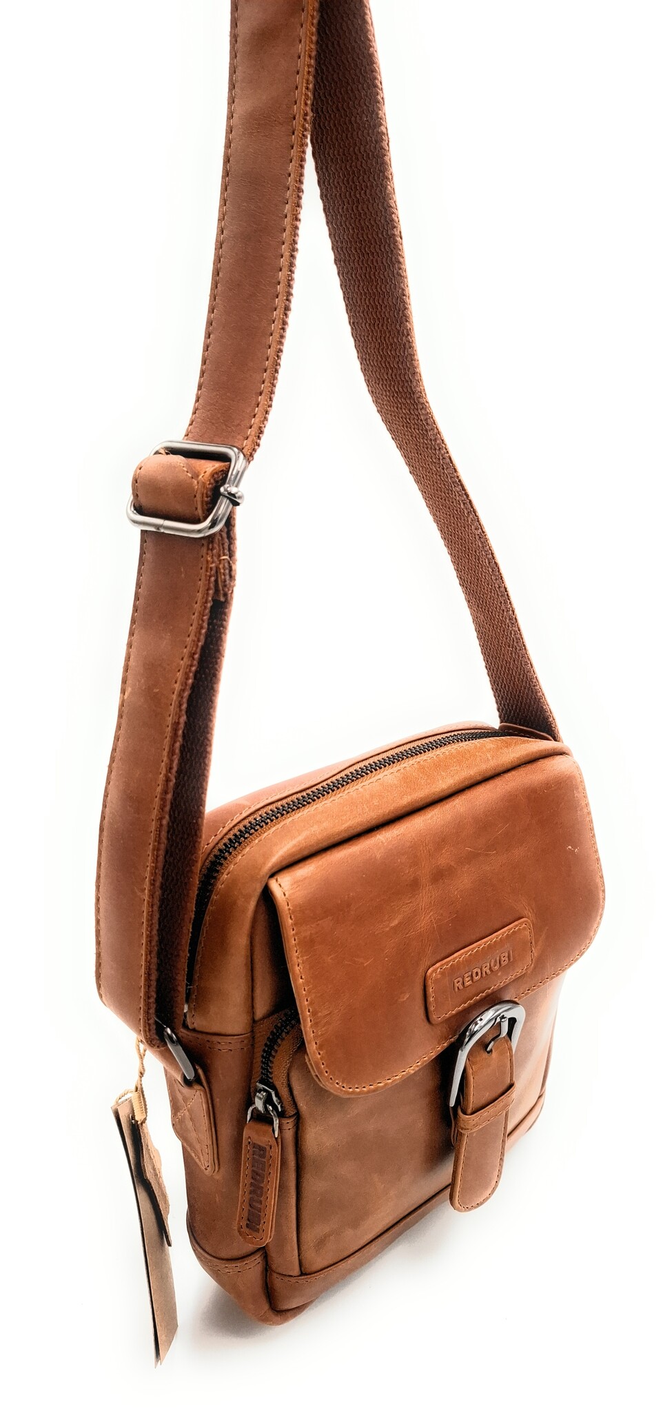REDRUBI REDRUBI – UM /6/ 1186 - With RFID protected genuine leather - shoulder bag - crossbody bag - sturdy - vintage leather - brown / cognac