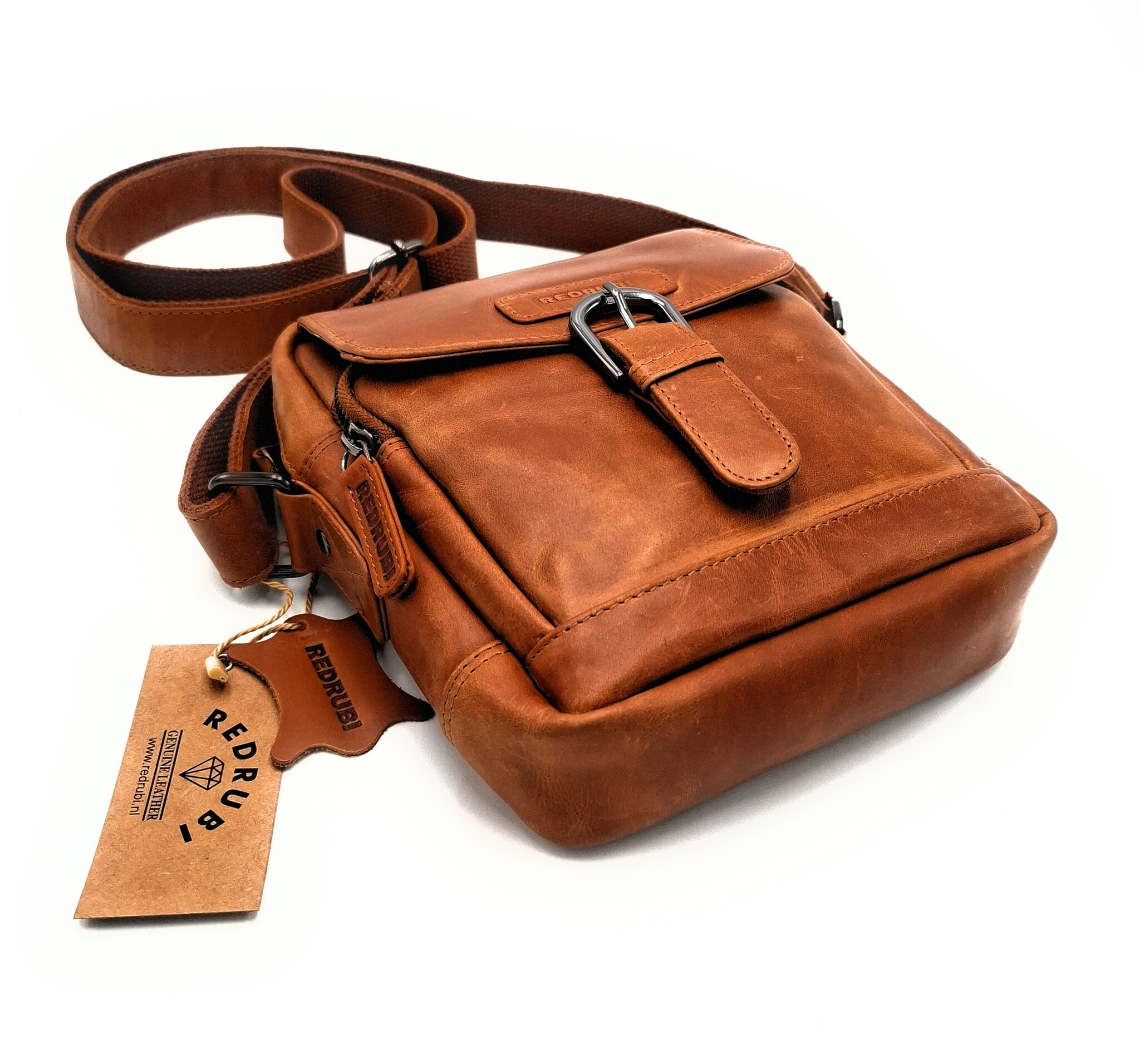 REDRUBI REDRUBI – UM /6/ 1186 - With RFID protected genuine leather - shoulder bag - crossbody bag - sturdy - vintage leather - brown / cognac