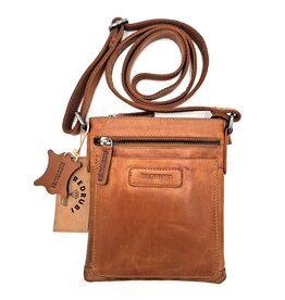 REDRUBI REDRUBI - UM/6/1188- Met RFID protected - echt leren - schoudertas – crossbodytas- stevig - vintage leder- bruin /cognac
