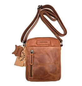 REDRUBI REDRUBI - UM/6/1161 - Met RFID protected - echt leren - schoudertas – crossbodytas- stevig - vintage leder- bruin /cognac