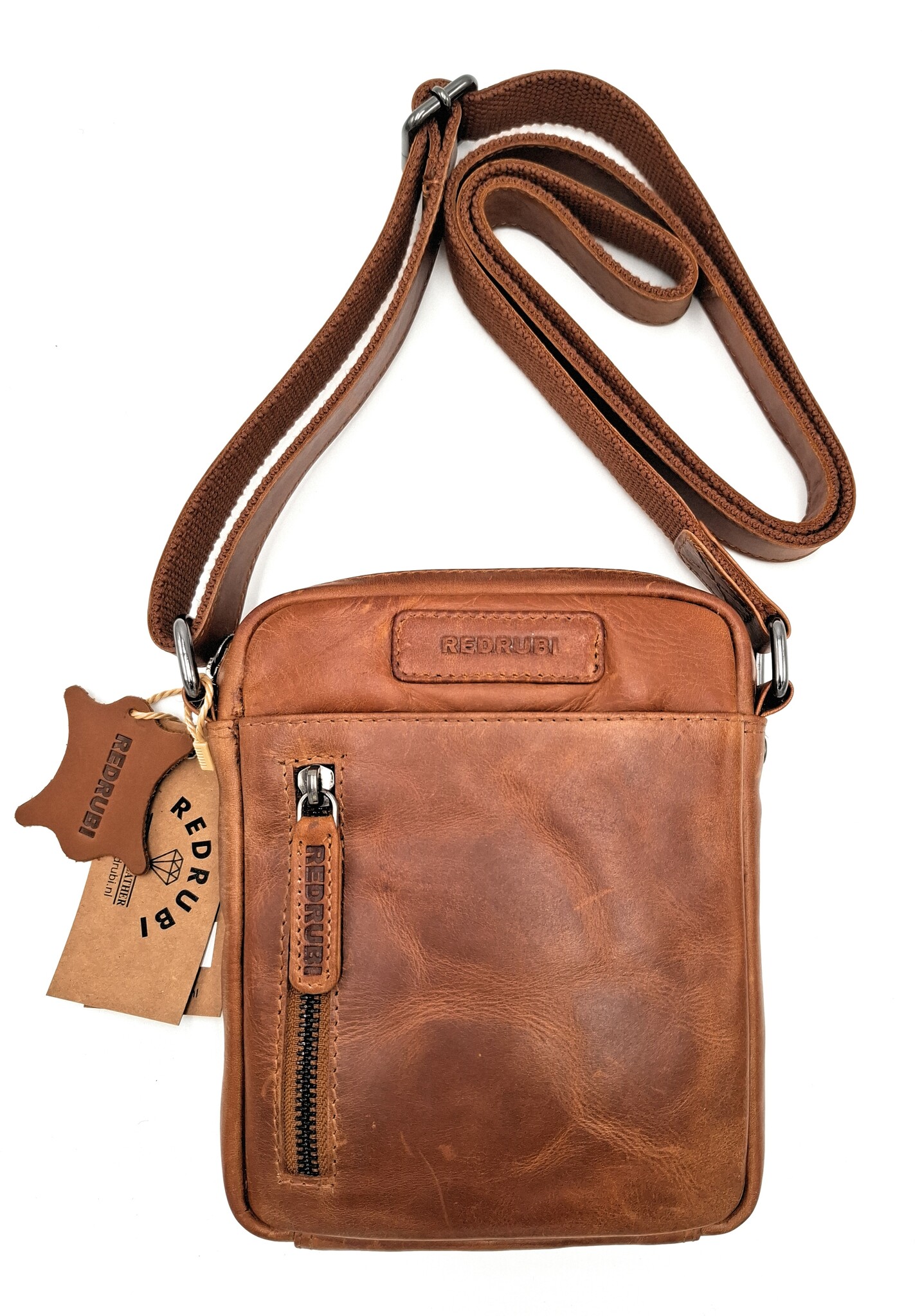 REDRUBI REDRUBI - UM/6/1161 - RFID protected - genuine leather - shoulder bag - crossbody bag - sturdy - vintage leather - brown / cognac