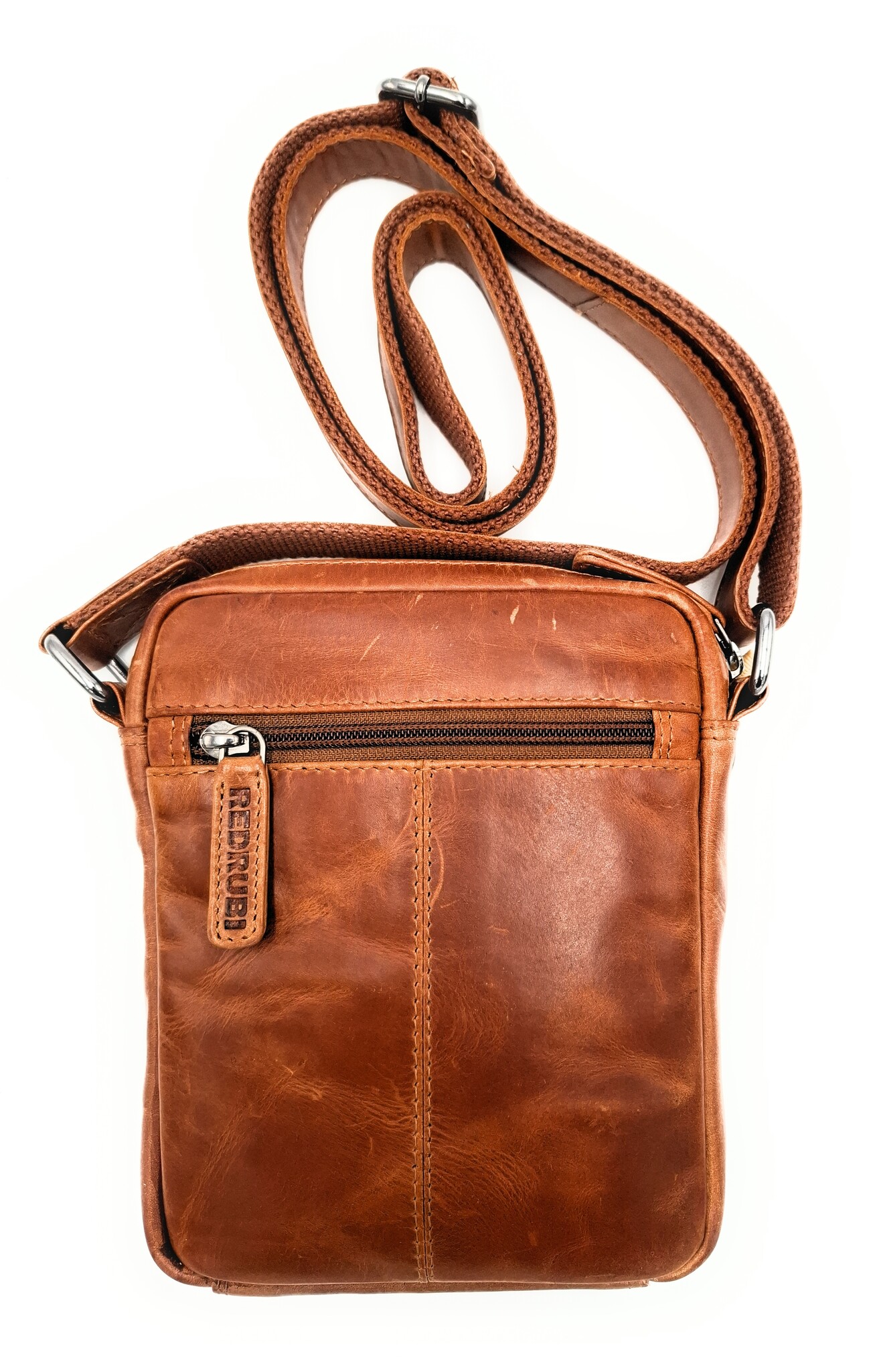 REDRUBI REDRUBI - UM/6/1161 - Met RFID protected - echt leren - schoudertas – crossbodytas- stevig - vintage leder- bruin /cognac