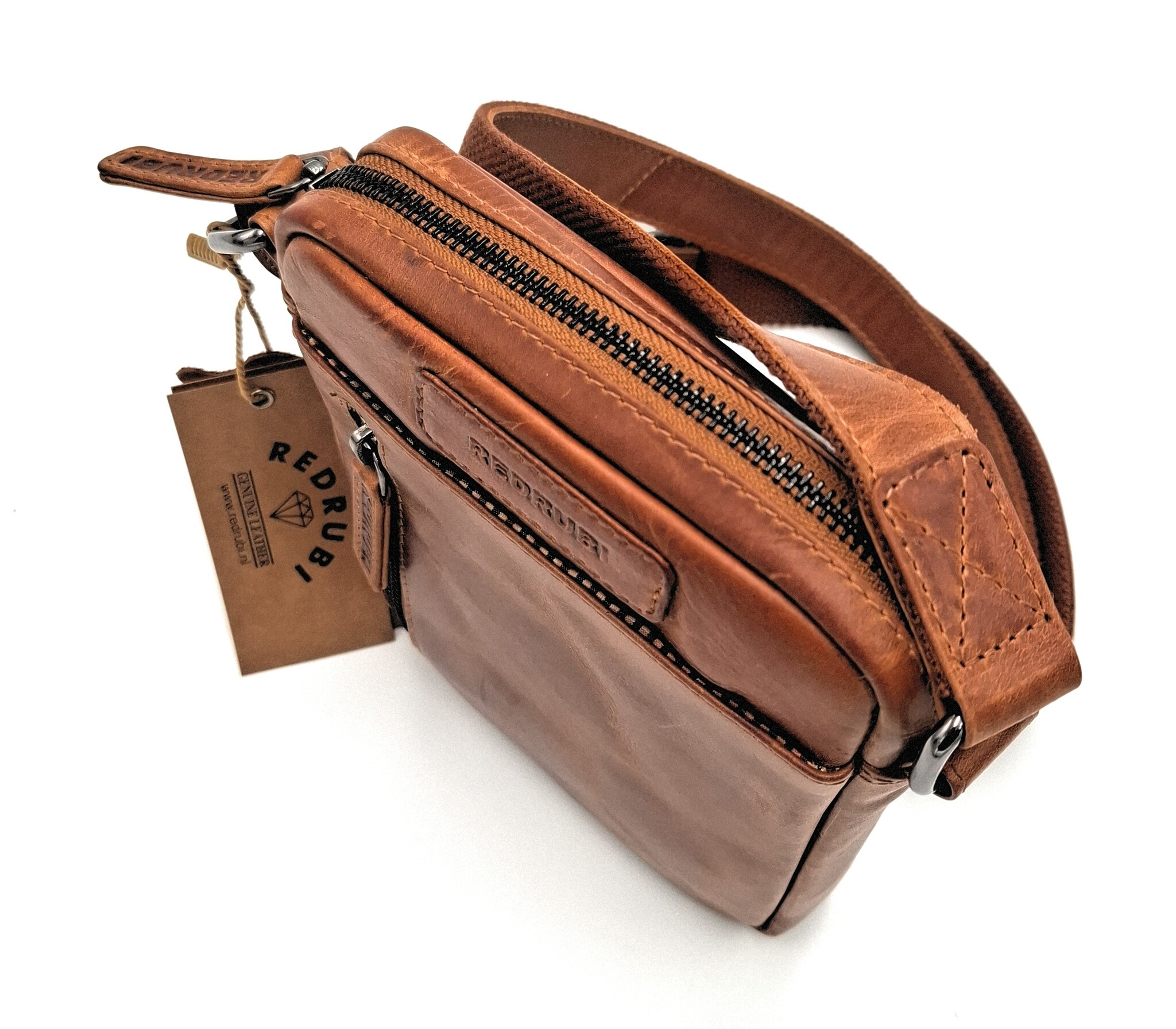 REDRUBI REDRUBI - UM/6/1161 - RFID protected - genuine leather - shoulder bag - crossbody bag - sturdy - vintage leather - brown / cognac