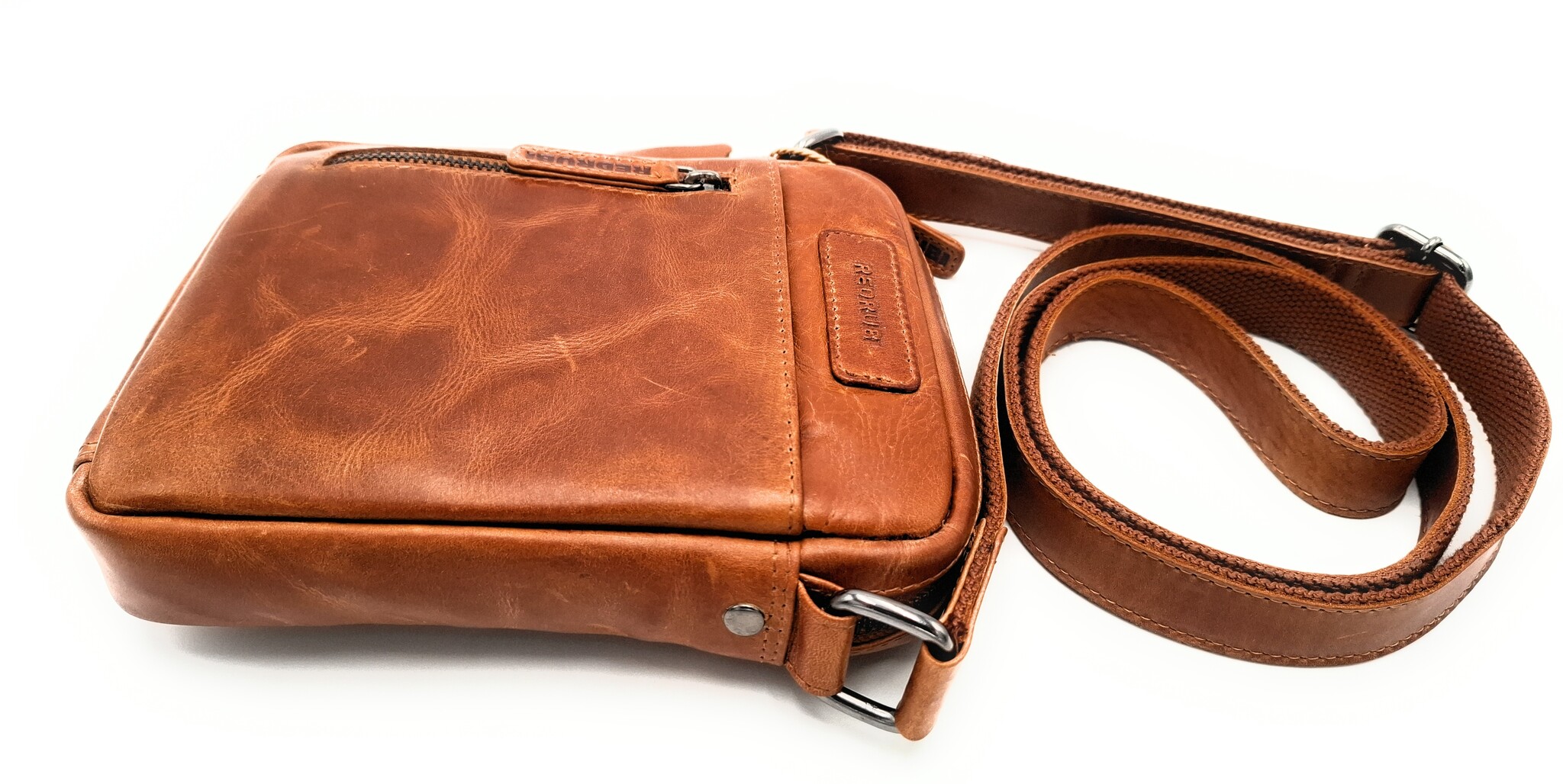 REDRUBI REDRUBI - UM/6/1161 - RFID protected - genuine leather - shoulder bag - crossbody bag - sturdy - vintage leather - brown / cognac