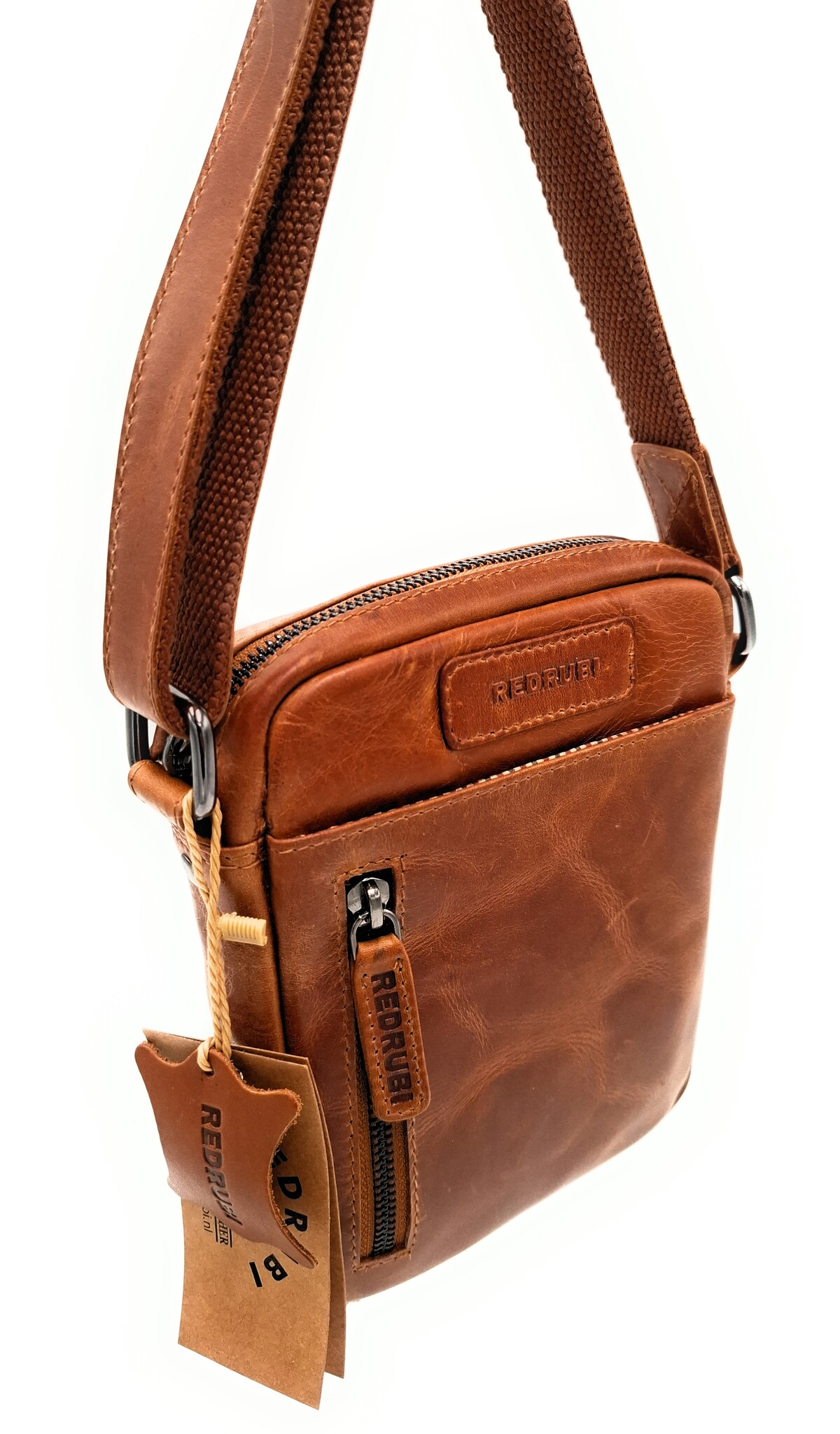 REDRUBI REDRUBI - UM/6/1161 - RFID protected - genuine leather - shoulder bag - crossbody bag - sturdy - vintage leather - brown / cognac
