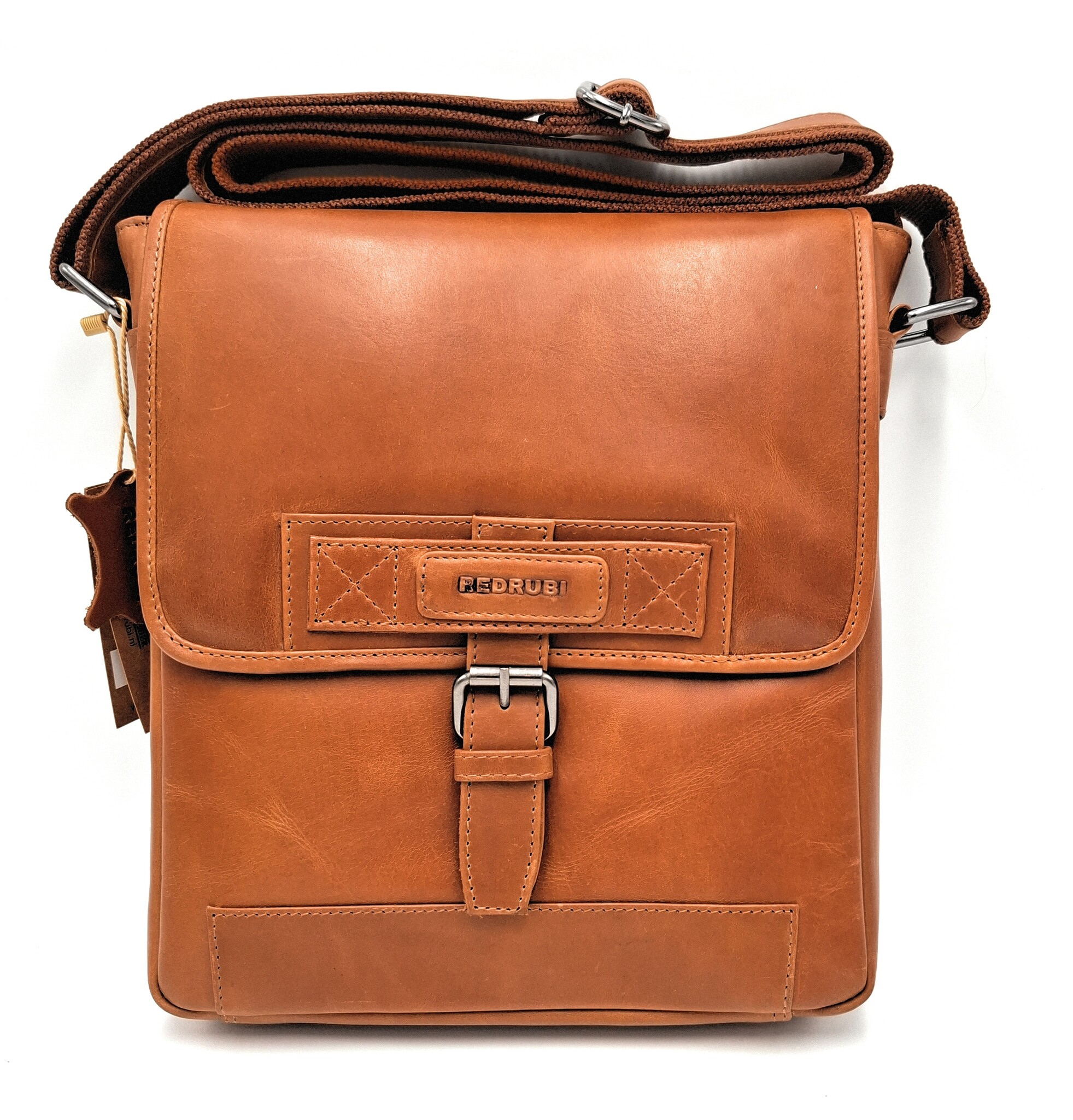 REDRUBI REDRUBI -UM/6/1185 -Mit RFID geschütztes Echtleder - Umhängetasche - Crossbody Bag - Robustes Vintage Leder - Braun / Cognac
