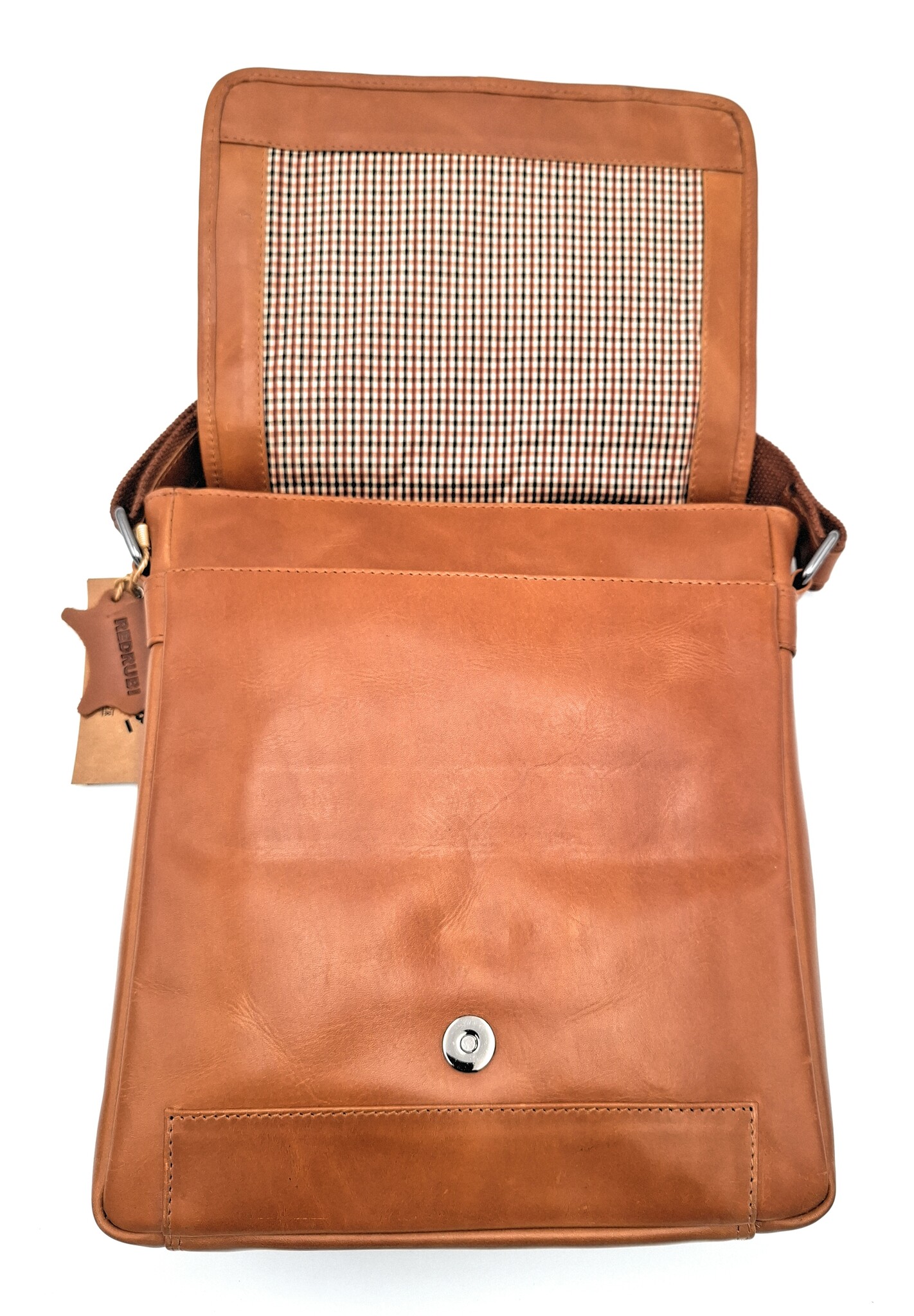 REDRUBI REDRUBI -UM/6/1185 -Met RFID protected  echt leren - schoudertas –crossbodytas- stevig - vintage leder- bruin /cognac
