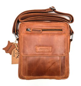 REDRUBI REDRUBI -UM/6/1187 -Met RFID protected - echt leren - schoudertas – crossbodytas- stevig - vintage leder- bruin /cognac