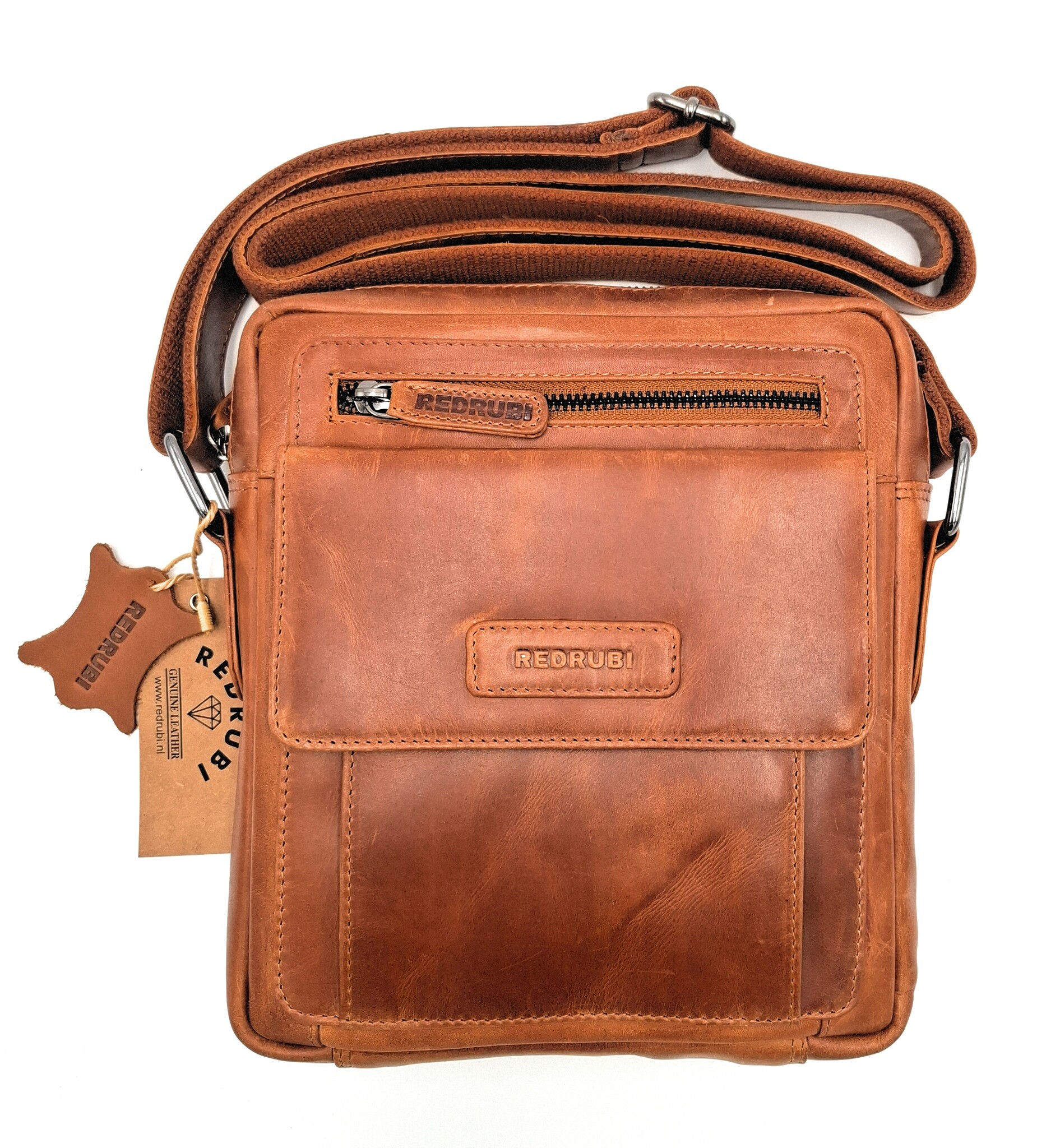 REDRUBI REDRUBI -UM/6/1187 -With RFID protected - genuine leather - shoulder bag - crossbody bag - sturdy - vintage leather - brown / cognac