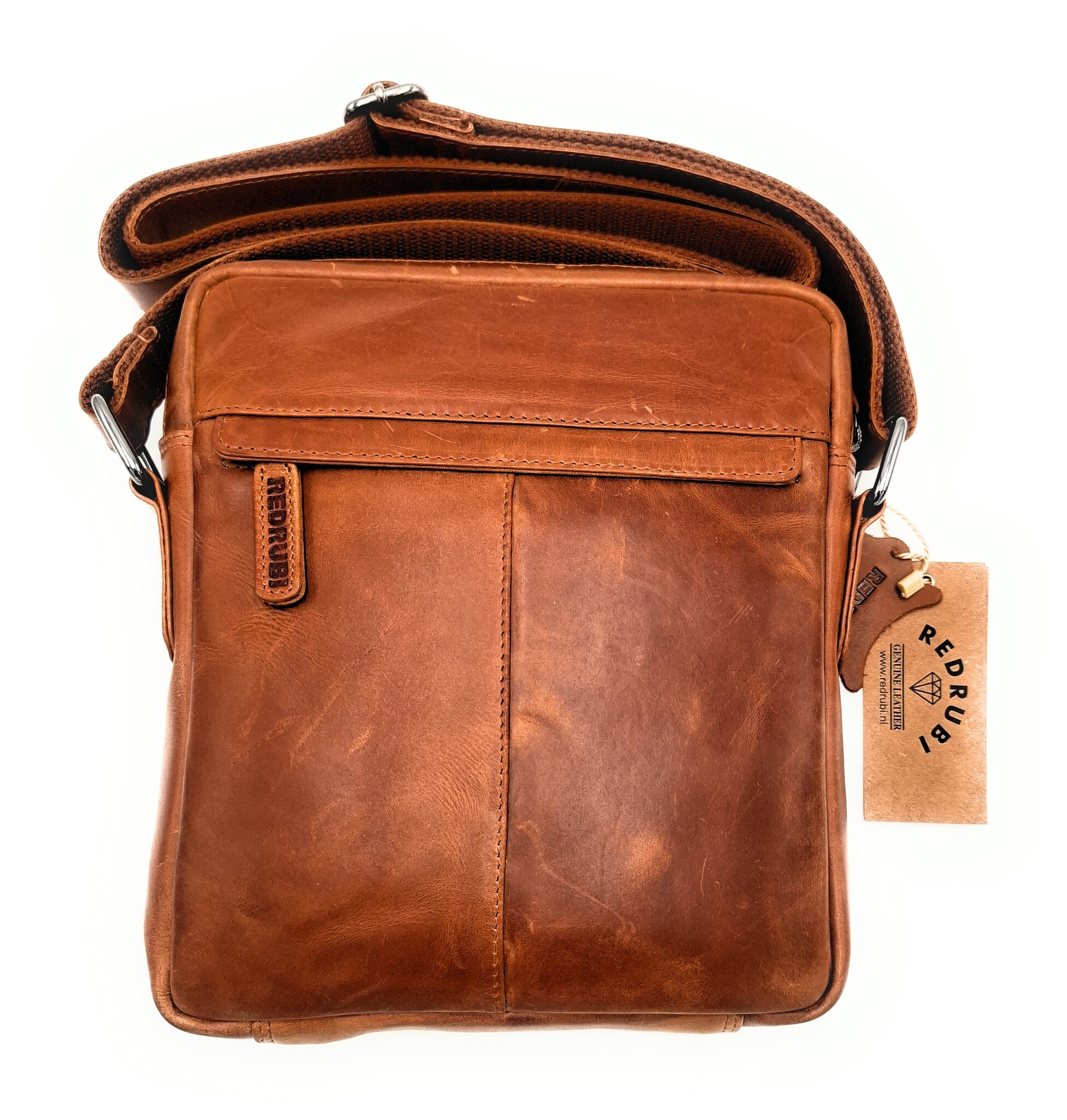 REDRUBI REDRUBI -UM/6/1187 -Mit RFID geschützt - Echtleder - Umhängetasche - Crossbody Bag - Robust - Vintage Leder - Braun / Cognac