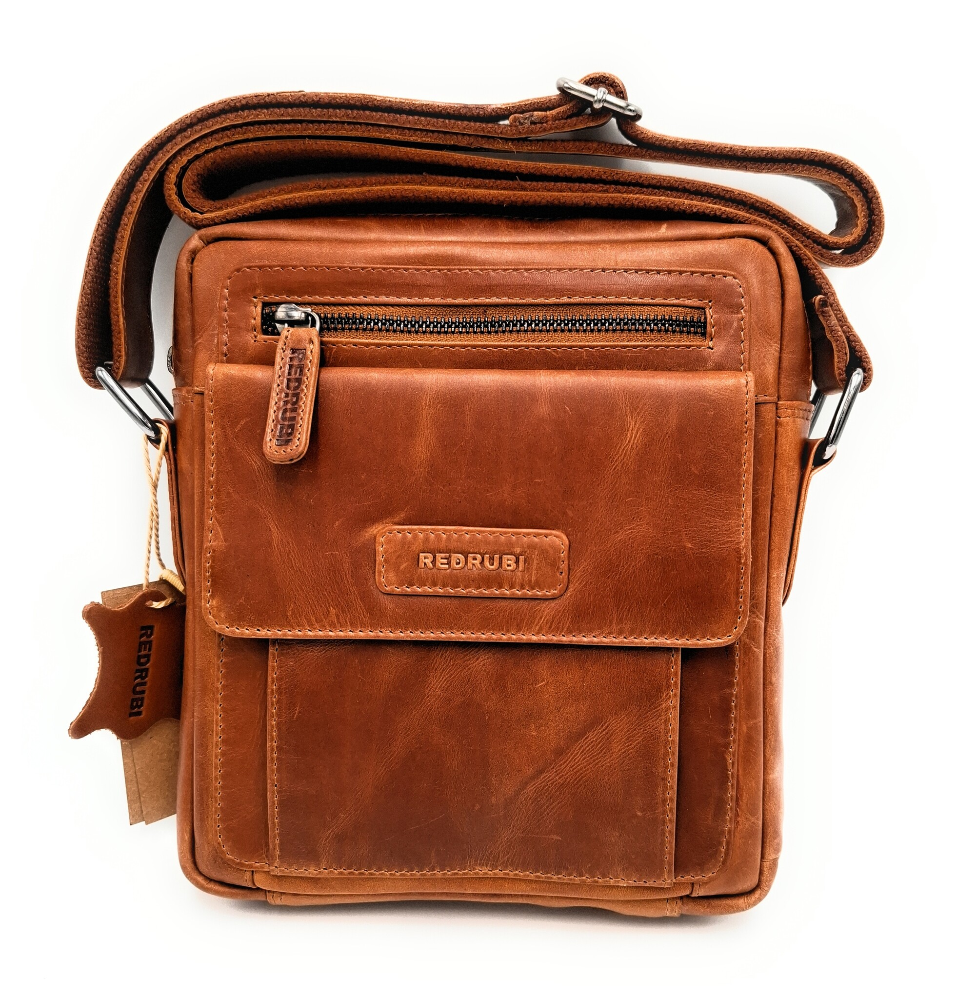 REDRUBI REDRUBI -UM/6/1187 -With RFID protected - genuine leather - shoulder bag - crossbody bag - sturdy - vintage leather - brown / cognac