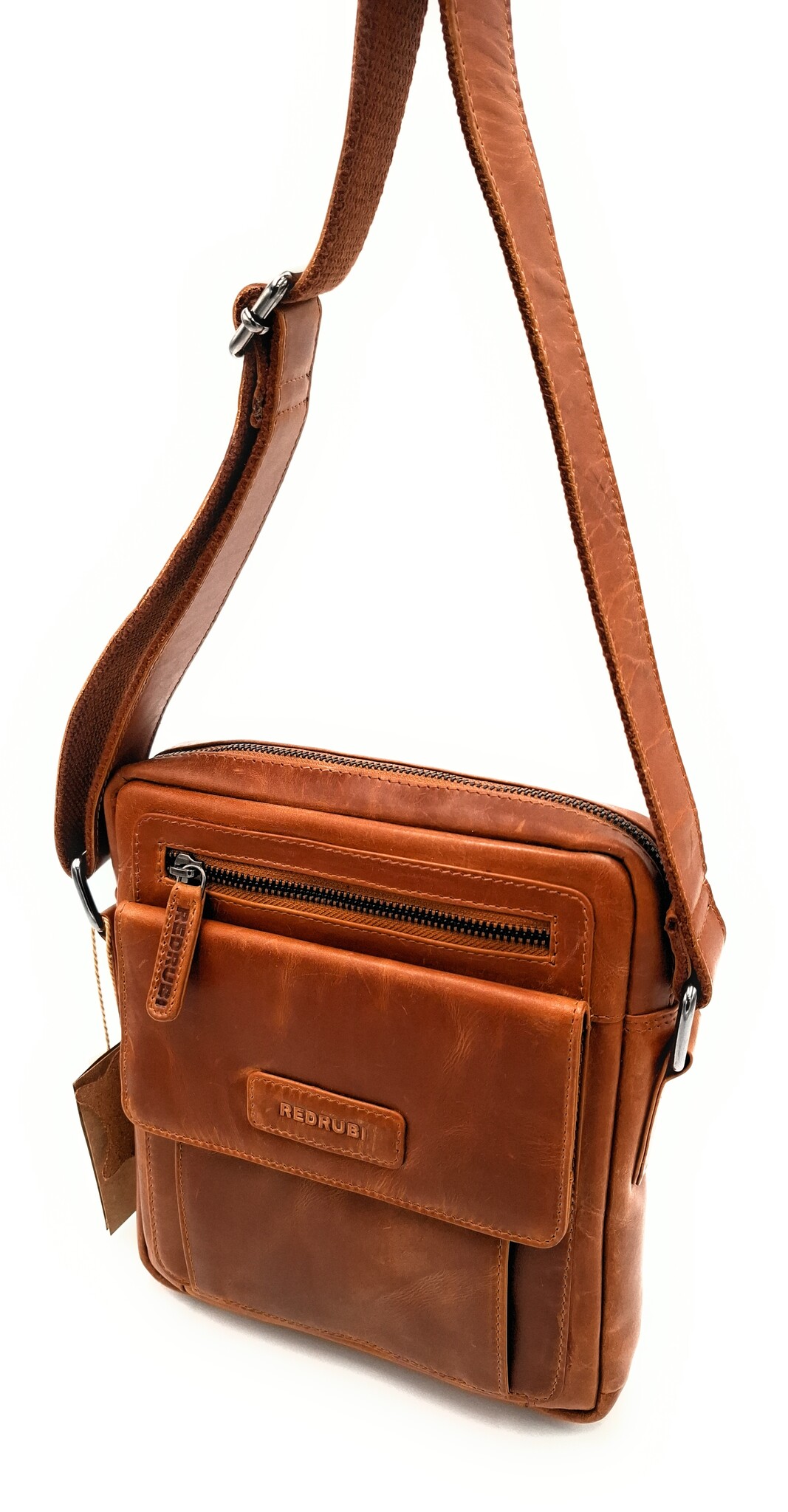 REDRUBI REDRUBI -UM/6/1187 -Mit RFID geschützt - Echtleder - Umhängetasche - Crossbody Bag - Robust - Vintage Leder - Braun / Cognac