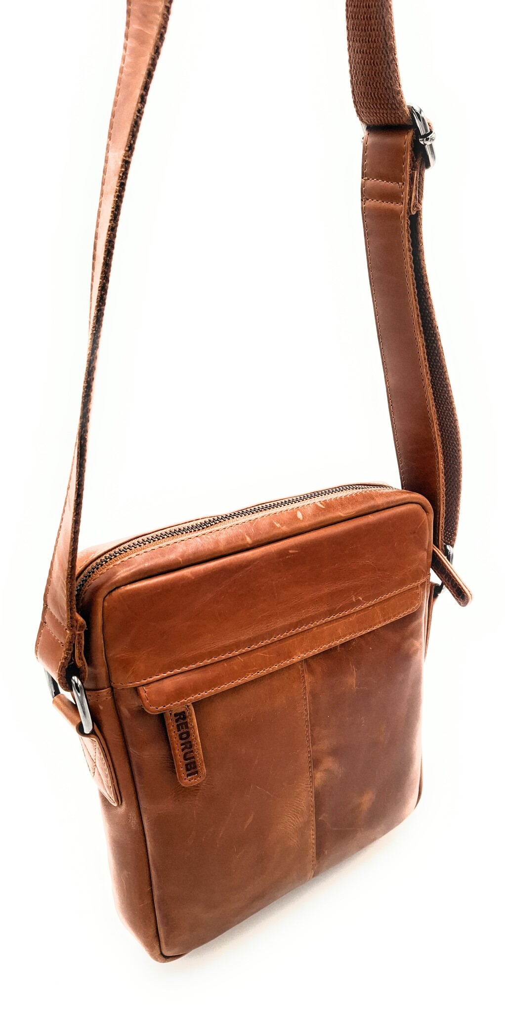 REDRUBI REDRUBI -UM/6/1187 -Mit RFID geschützt - Echtleder - Umhängetasche - Crossbody Bag - Robust - Vintage Leder - Braun / Cognac