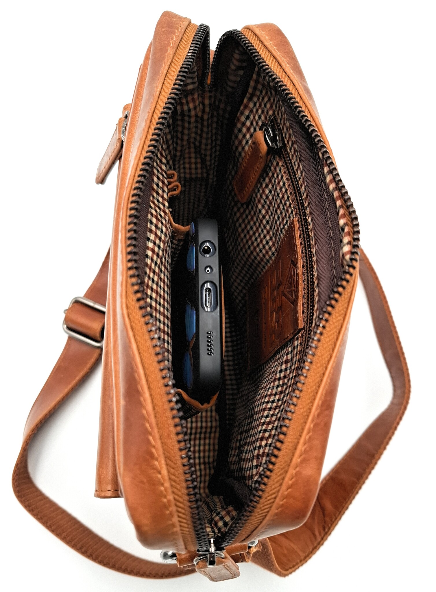 REDRUBI REDRUBI -UM/6/1187 -Mit RFID geschützt - Echtleder - Umhängetasche - Crossbody Bag - Robust - Vintage Leder - Braun / Cognac