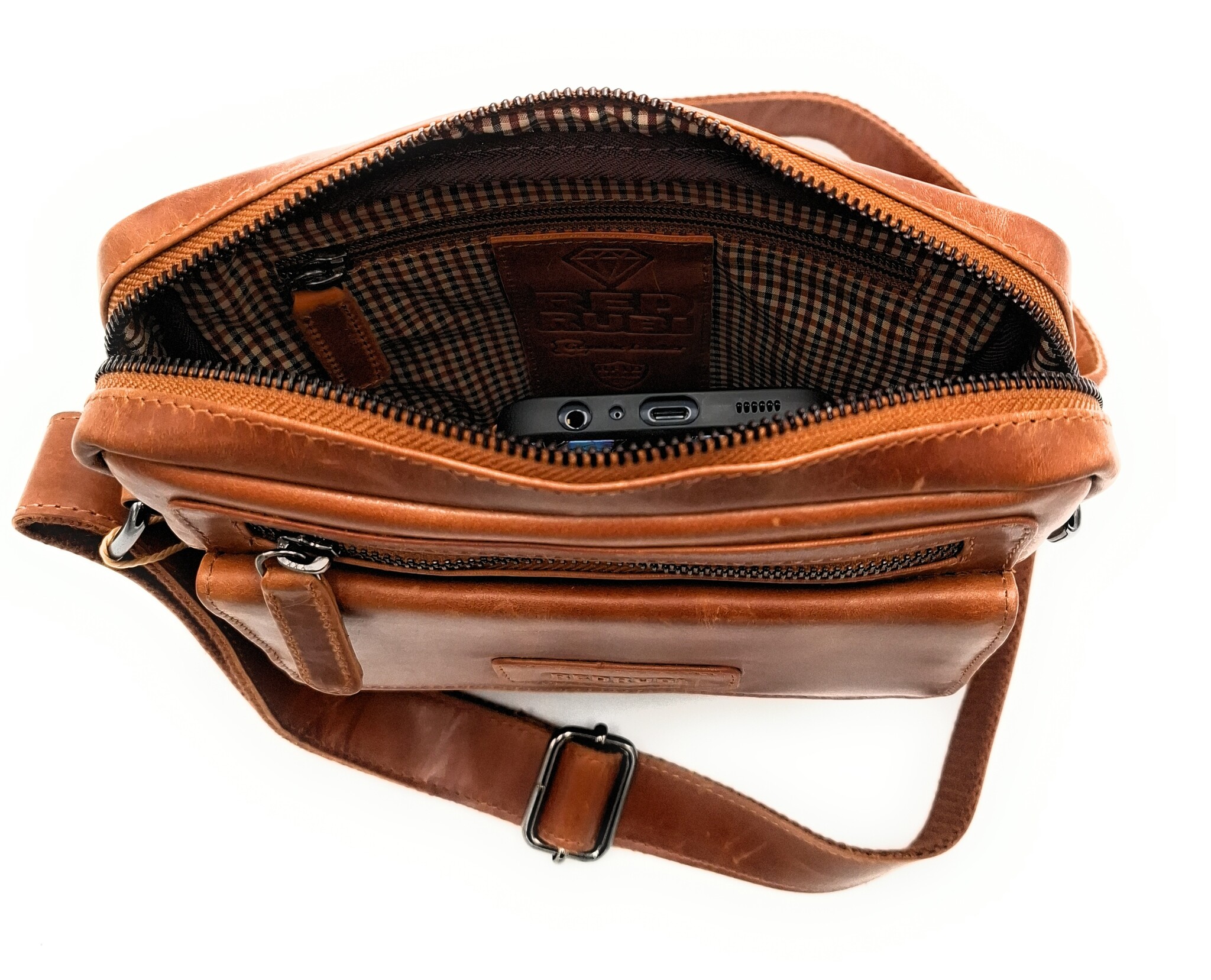 REDRUBI REDRUBI -UM/6/1187 -With RFID protected - genuine leather - shoulder bag - crossbody bag - sturdy - vintage leather - brown / cognac