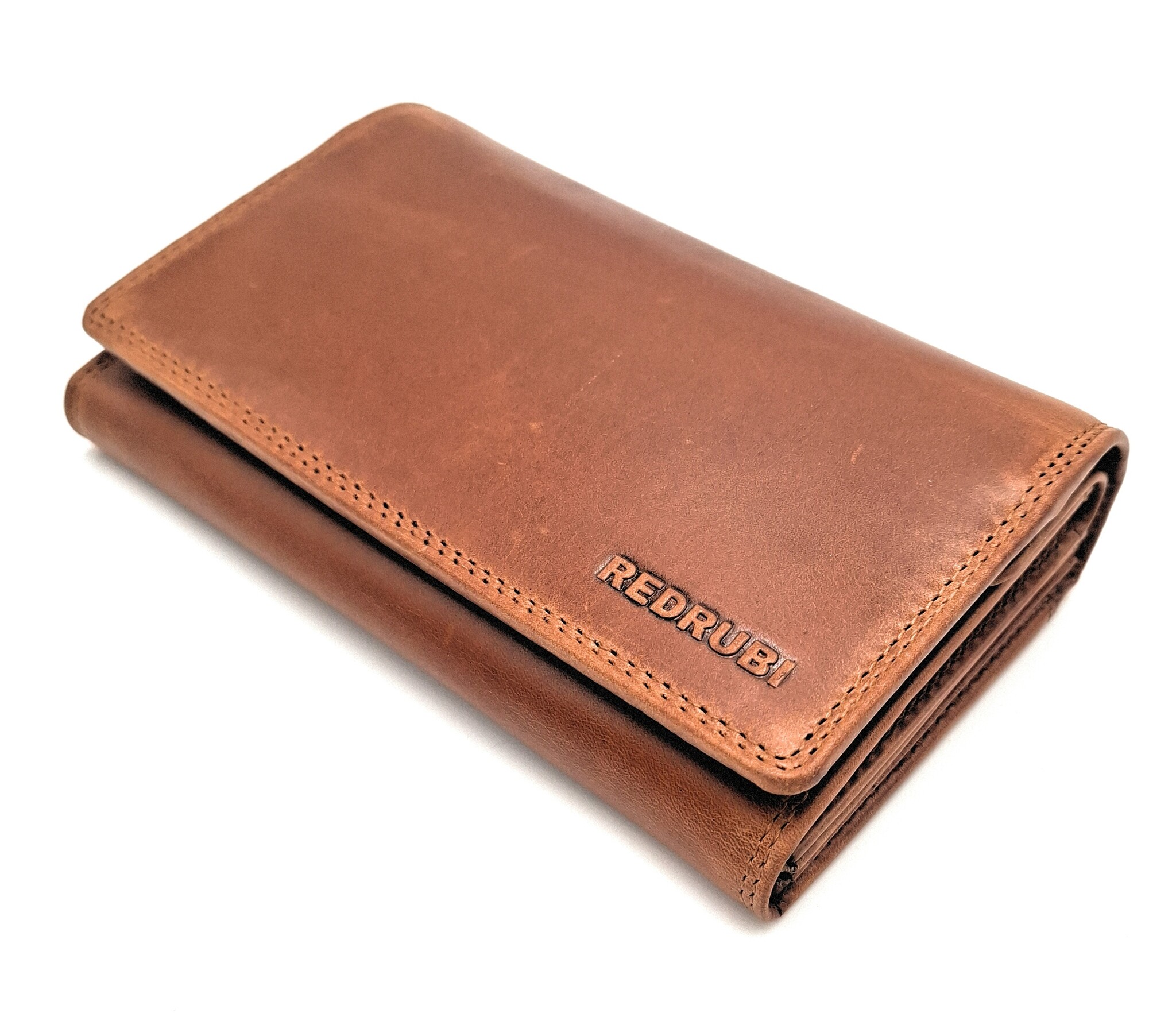 REDRUBI REDRUBI - UM/1-403 - Echtleder - Groß - Damen - Geldbörse - mit RFID - Vintage Leder - Braun