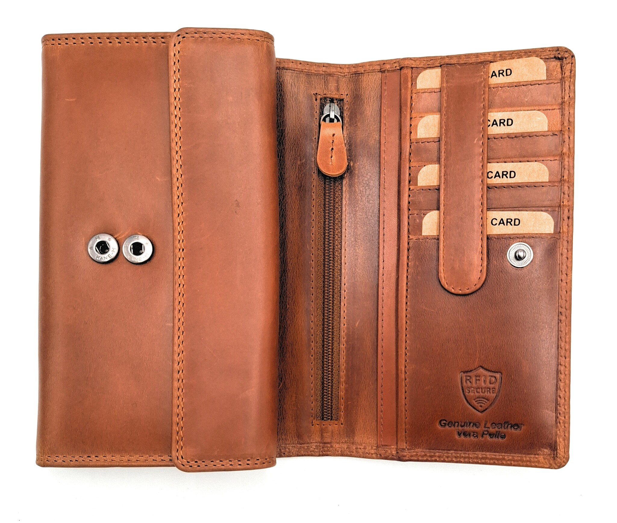 REDRUBI REDRUBI - UM/1-403 - echt lederen - grote - dames - portemoenne - met RFID - vintage leder- bruin