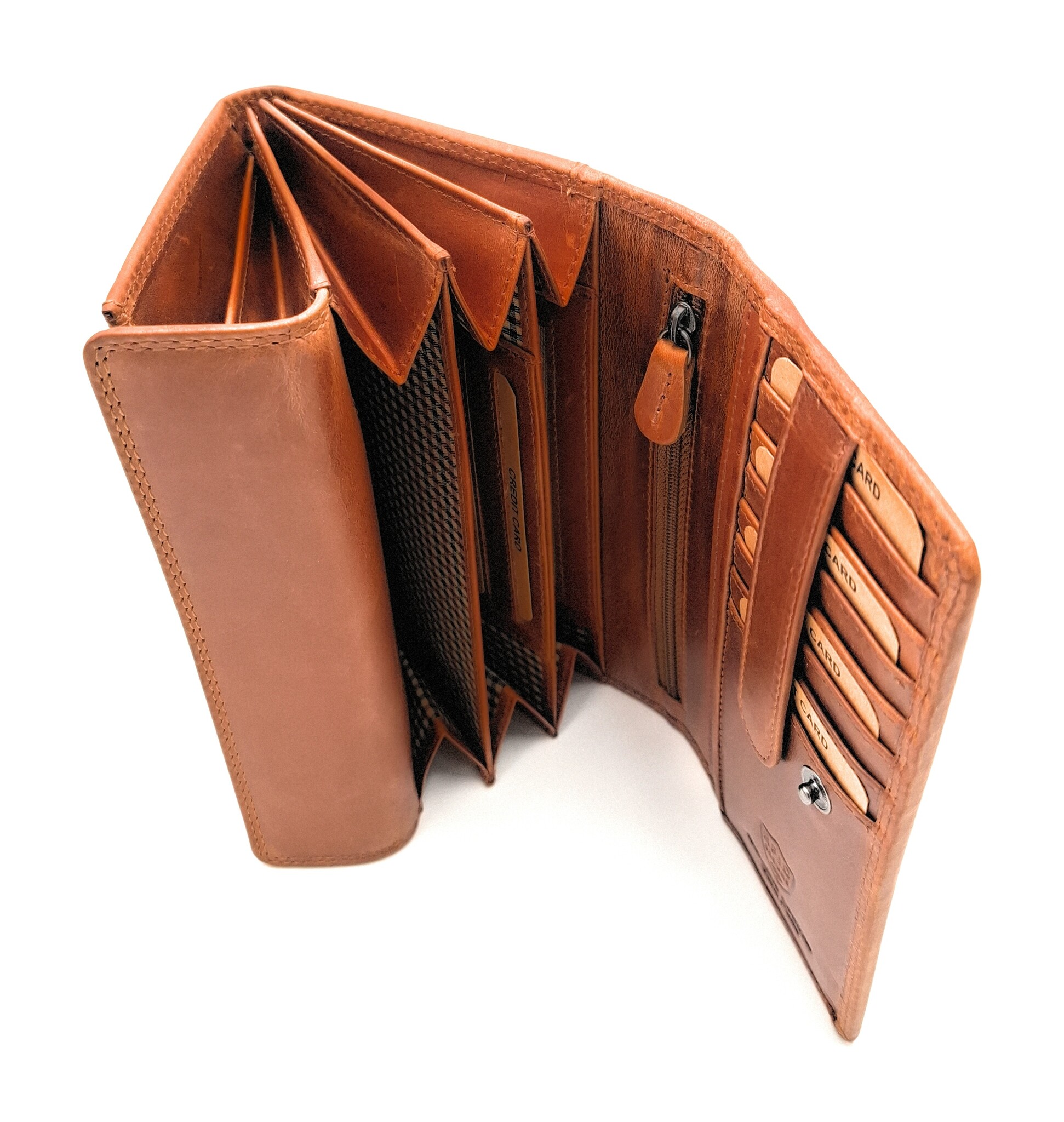 REDRUBI REDRUBI - UM/1-403 - echt lederen - grote - dames - portemoenne - met RFID - vintage leder- bruin