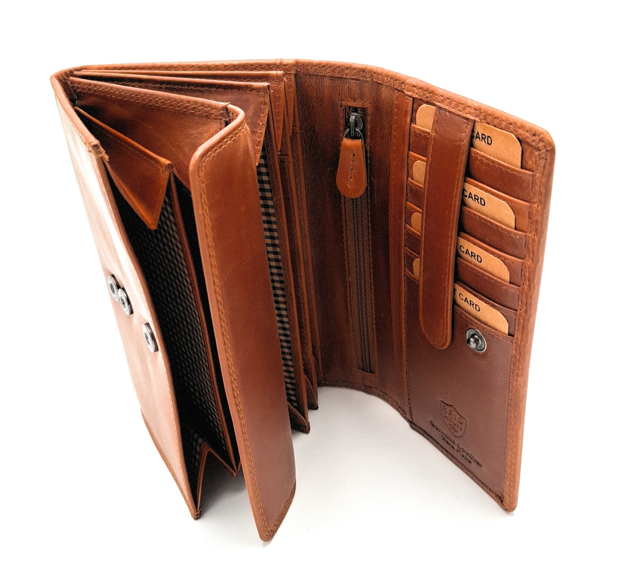 REDRUBI REDRUBI - UM/1-403 - echt lederen - grote - dames - portemoenne - met RFID - vintage leder- bruin