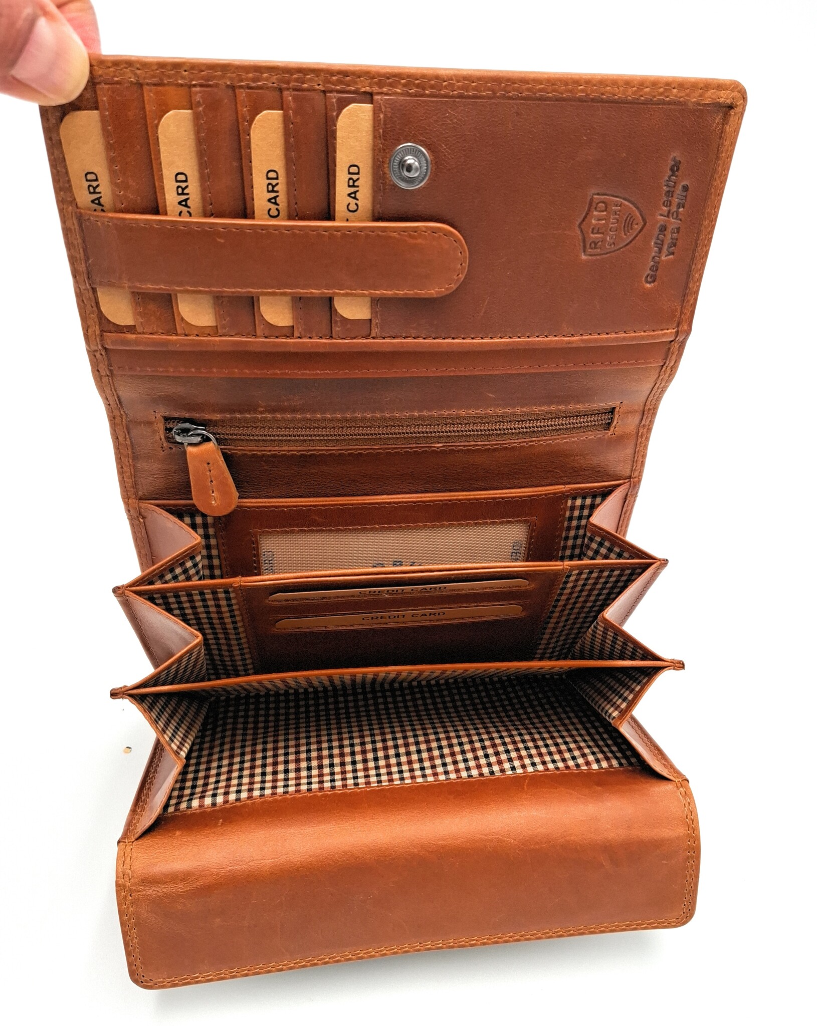 REDRUBI REDRUBI - UM/1-403 - echt lederen - grote - dames - portemoenne - met RFID - vintage leder- bruin