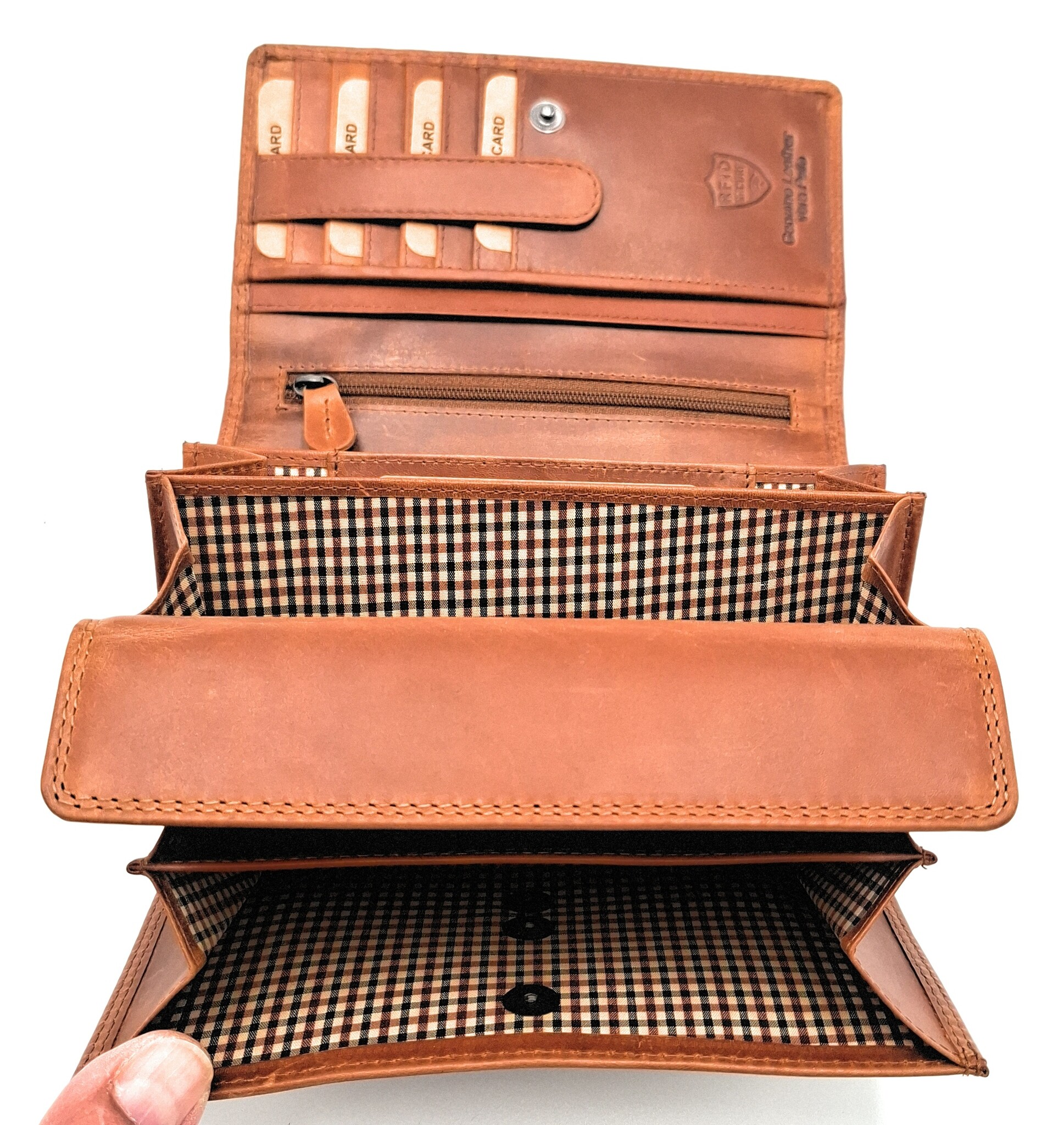 REDRUBI REDRUBI - UM/1-403 - echt lederen - grote - dames - portemoenne - met RFID - vintage leder- bruin