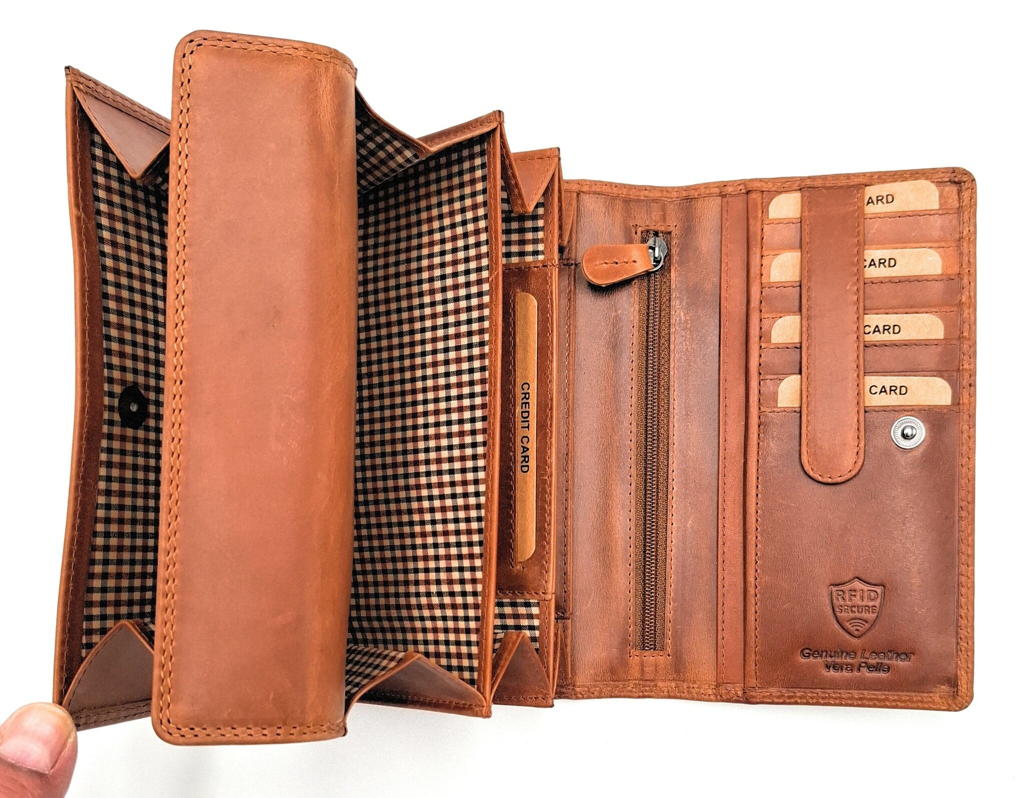 REDRUBI REDRUBI - UM/1-403 - echt lederen - grote - dames - portemoenne - met RFID - vintage leder- bruin