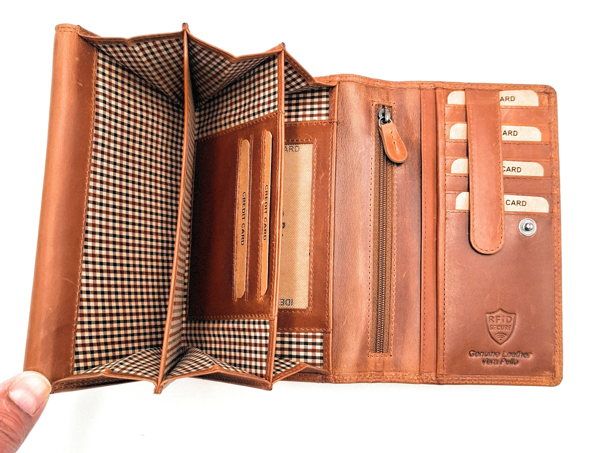 REDRUBI REDRUBI - UM/1-403 - echt lederen - grote - dames - portemoenne - met RFID - vintage leder- bruin