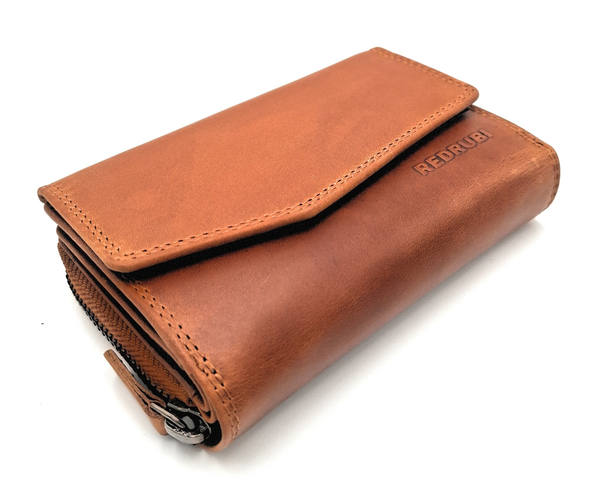 REDRUBI REDRUBI - UM/1-402 - leder- rits portemonnee -met RFID – bruin / cognac