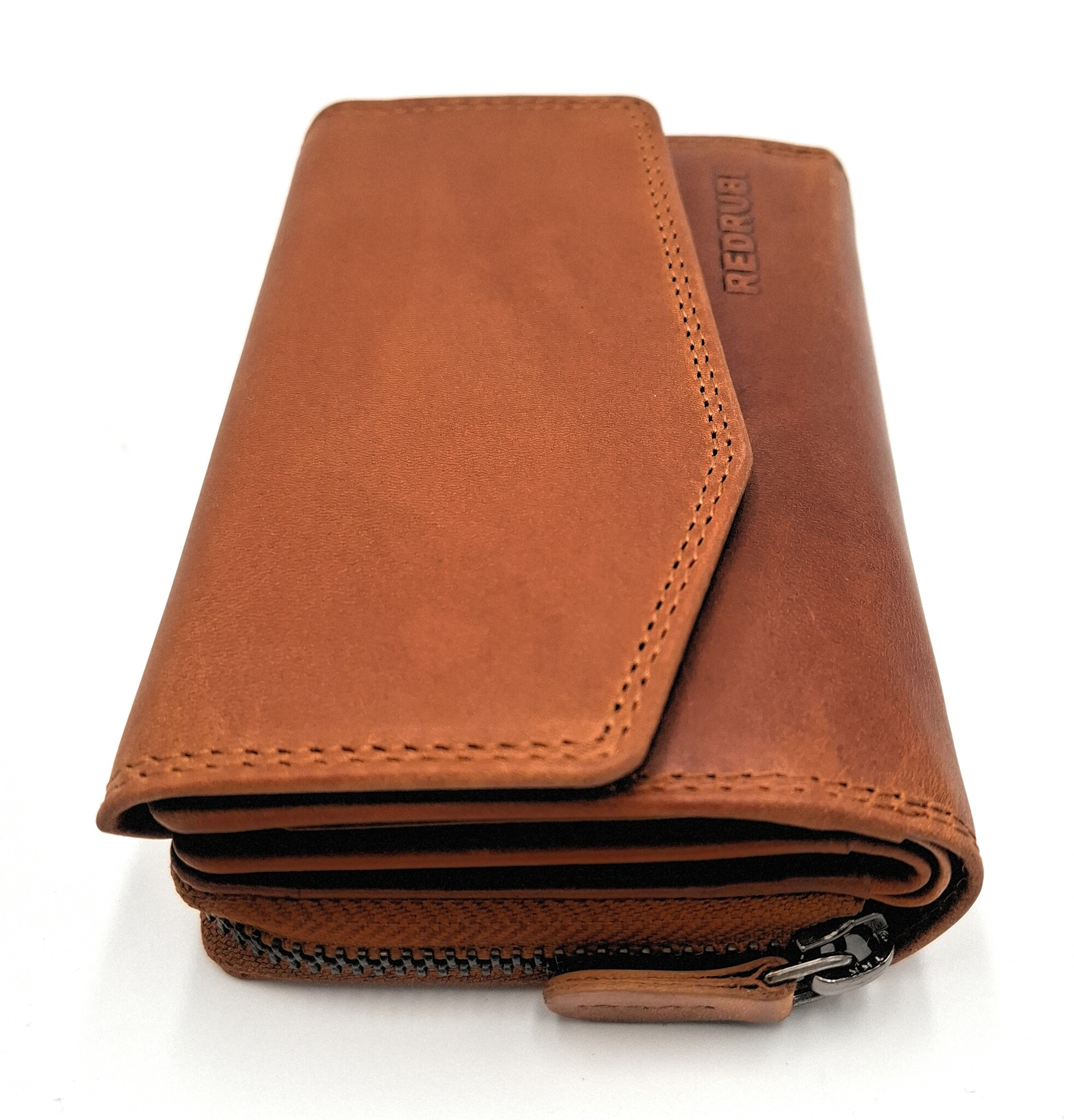 REDRUBI REDRUBI - UM/1-402 - leder- rits portemonnee -met RFID – bruin / cognac