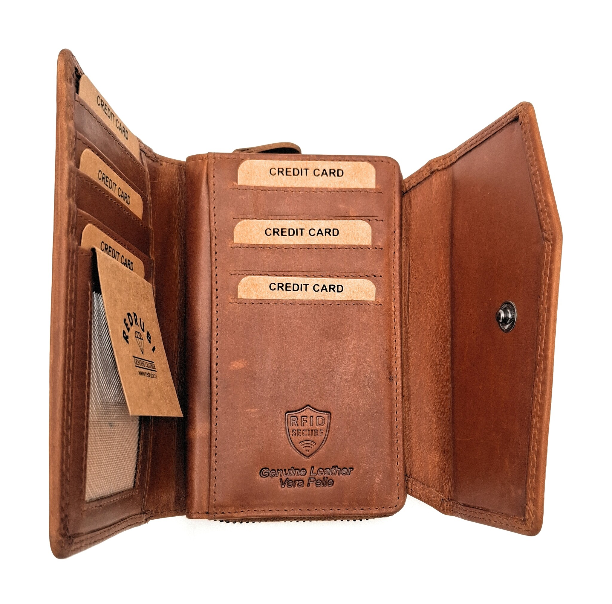 REDRUBI REDRUBI - UM/1-402 - leder- rits portemonnee -met RFID – bruin / cognac