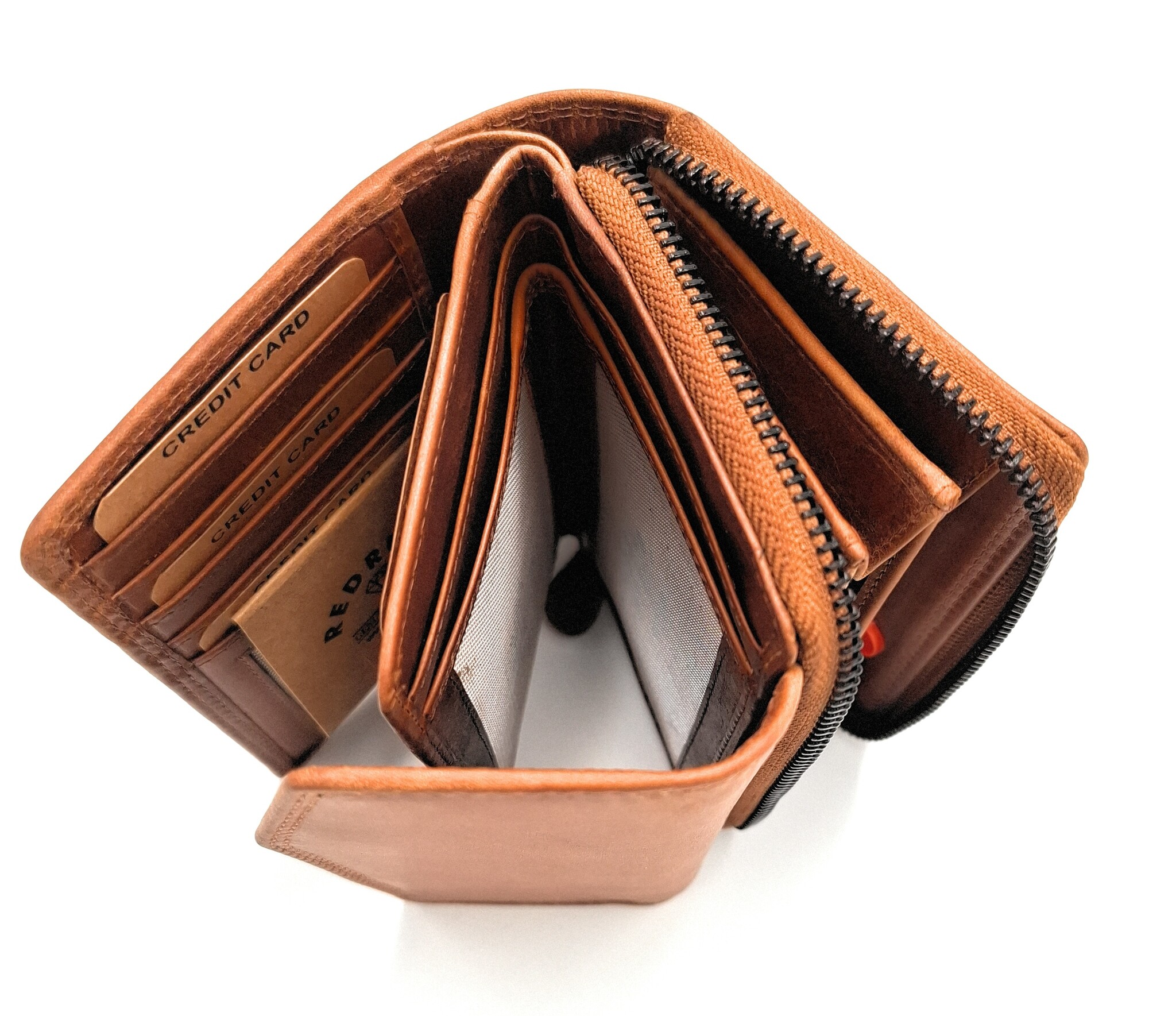 REDRUBI REDRUBI - UM/1-402 - leder- rits portemonnee -met RFID – bruin / cognac