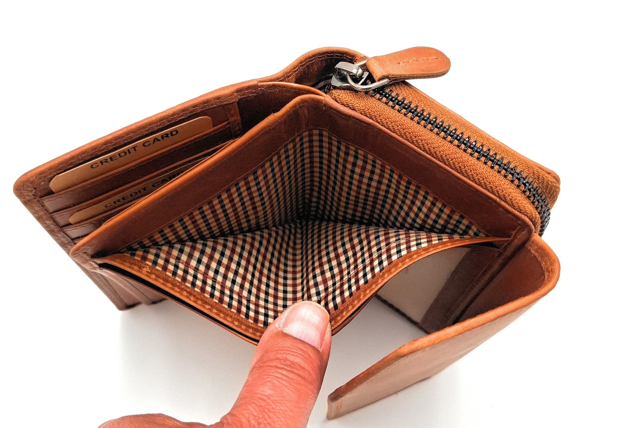 REDRUBI REDRUBI - UM/1-402 - leder- rits portemonnee -met RFID – bruin / cognac