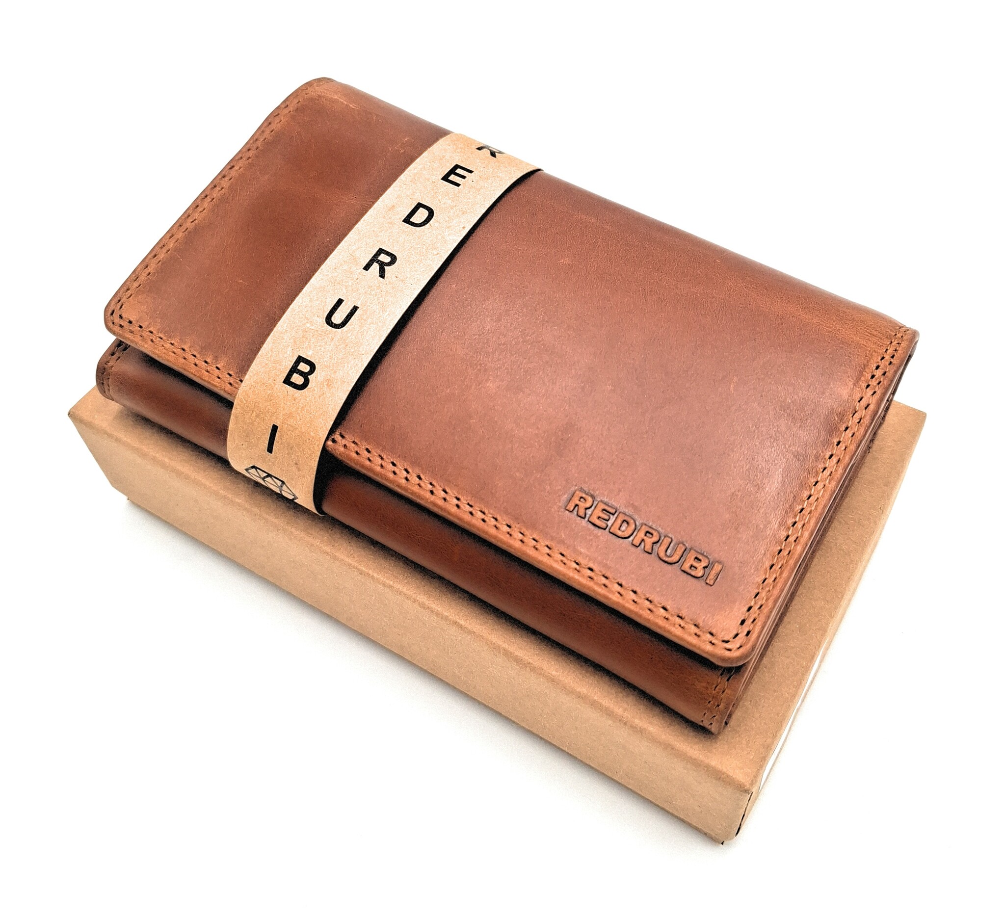REDRUBI REDRUBI - UM/1-403 - echt lederen - grote - dames - portemoenne - met RFID - vintage leder- bruin